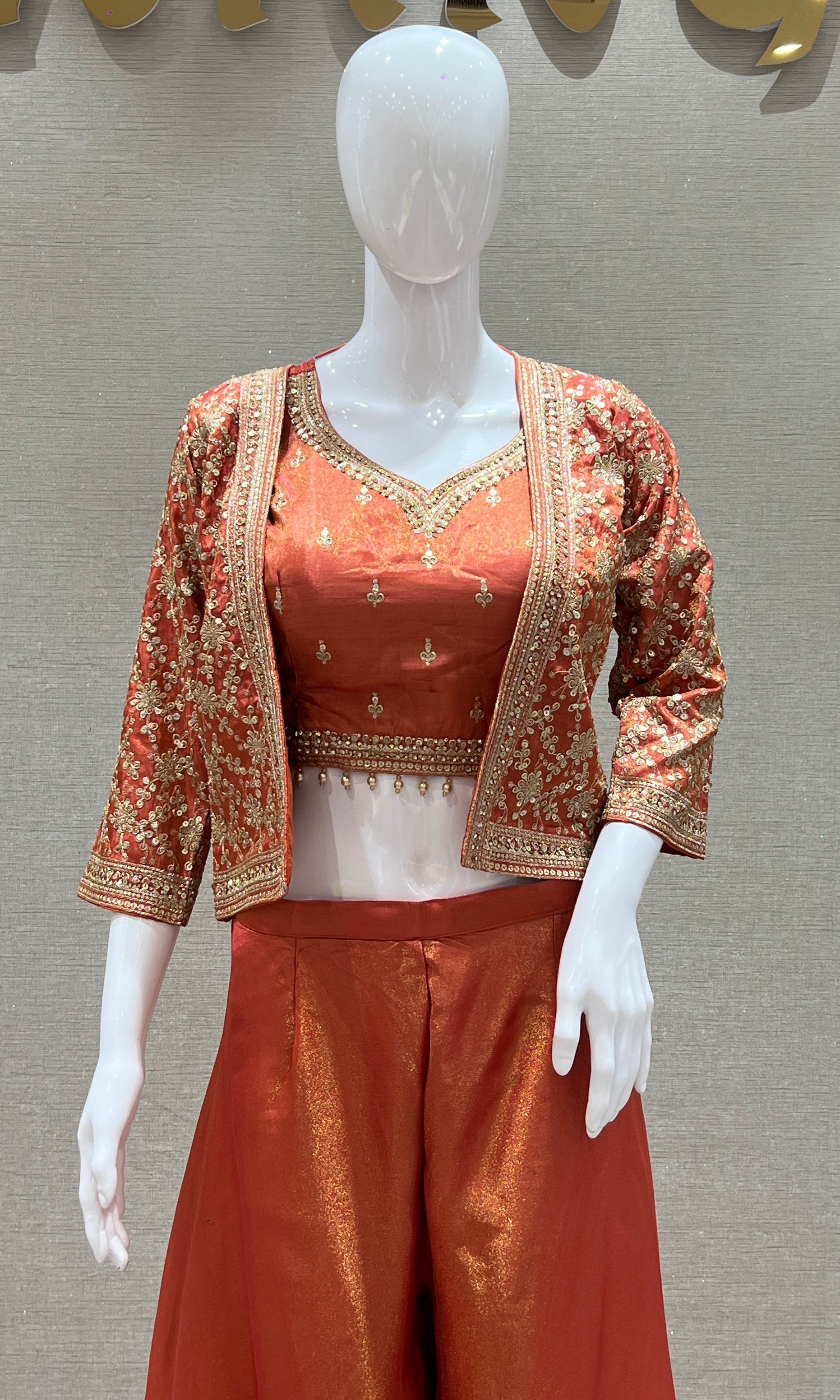 Peach top short jacket with Pallazo