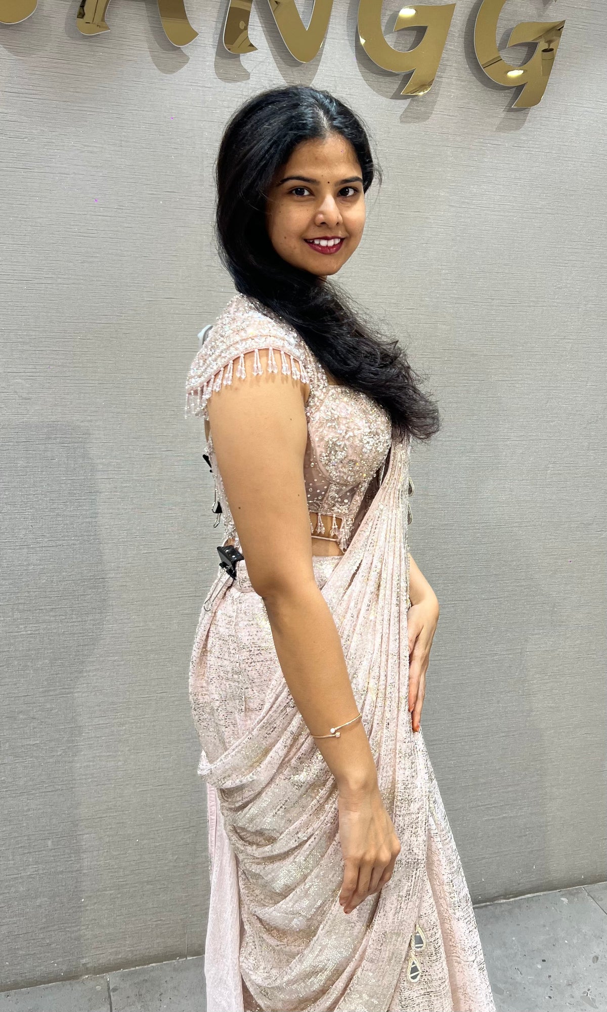 Baby Pink Floral Saree with Embellished Blouse