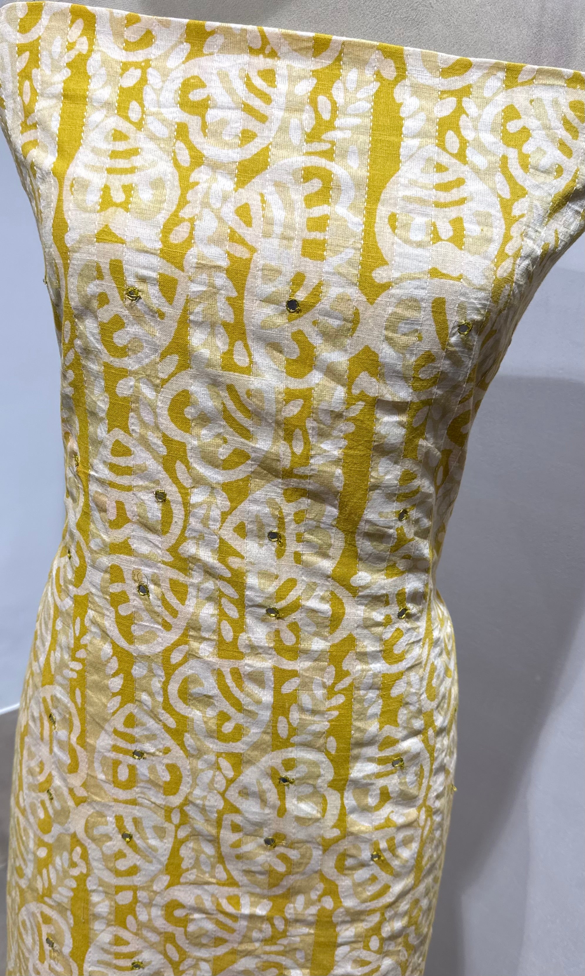YELLOW ETHNIC PRINTED DRESS MATERIAL