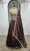 wine and gold striped corset lehenga