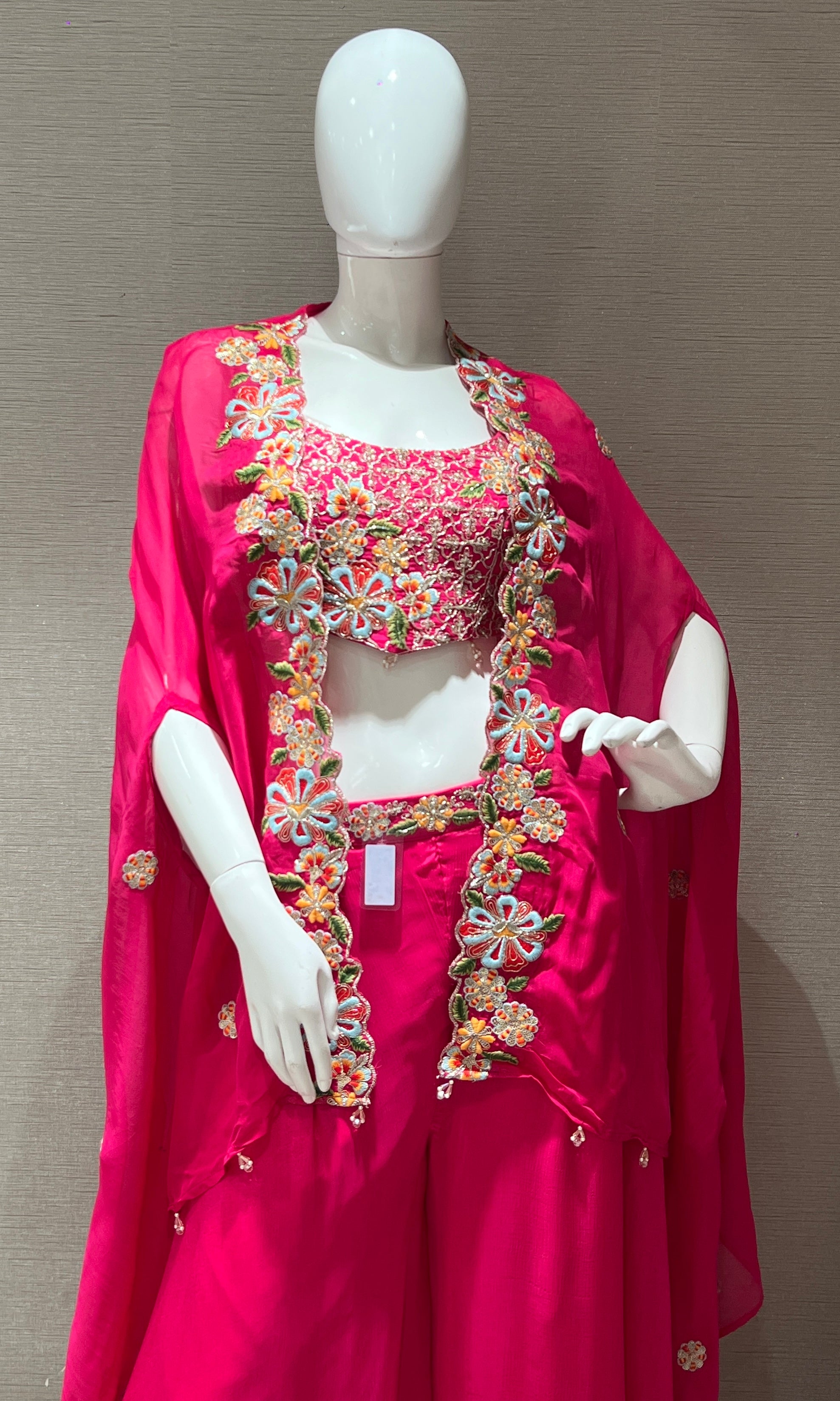 Pink palazzo with cape