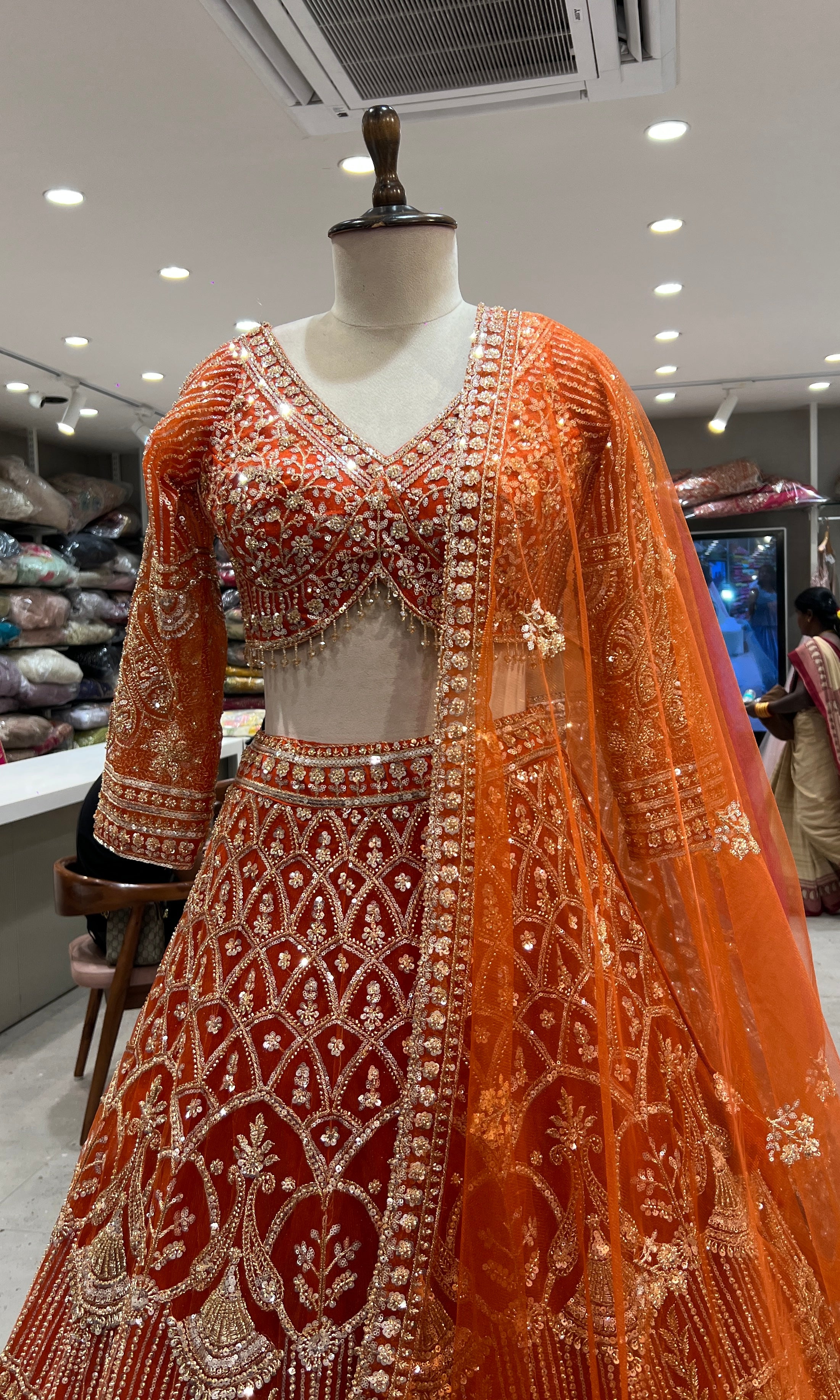Orange GOLDEN EMBROIDERY Lehenga