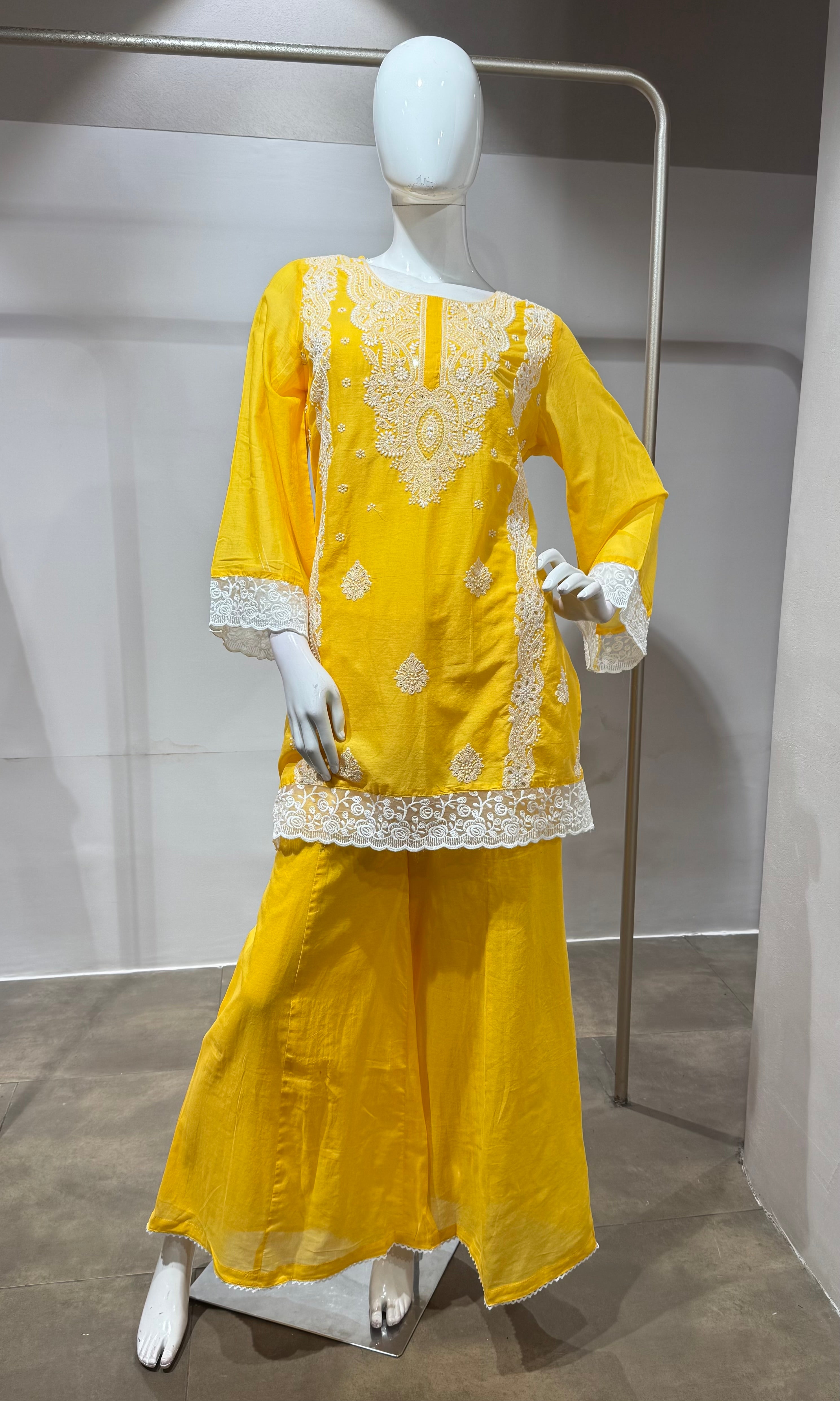 Sunshine Yellow Embroidered Sharara Set