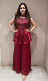 Maroon Embellished Peplum Palazzo Set