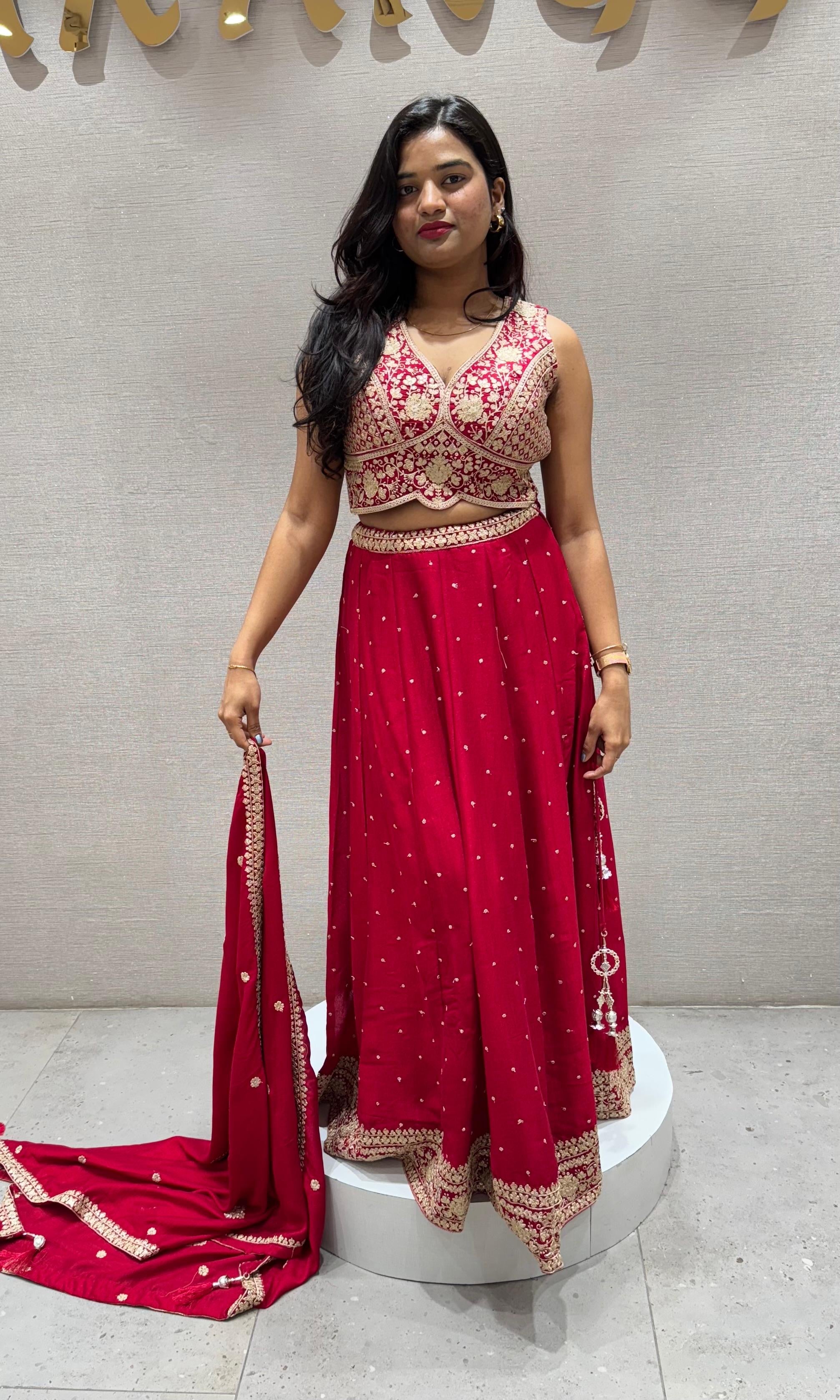 Rani pink golden embroidered Lehenga