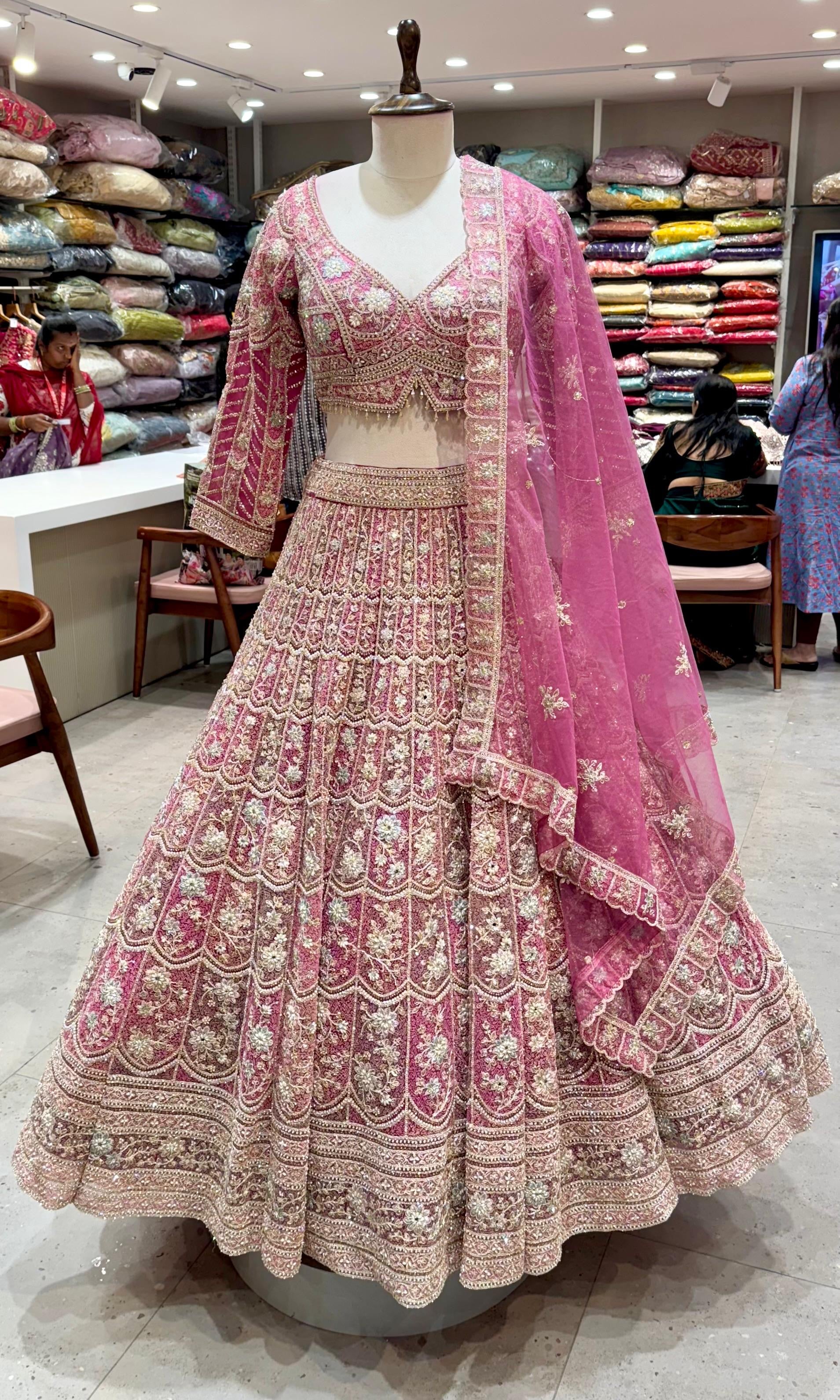 Pink Intricate Embroidery and zari work Lehenga