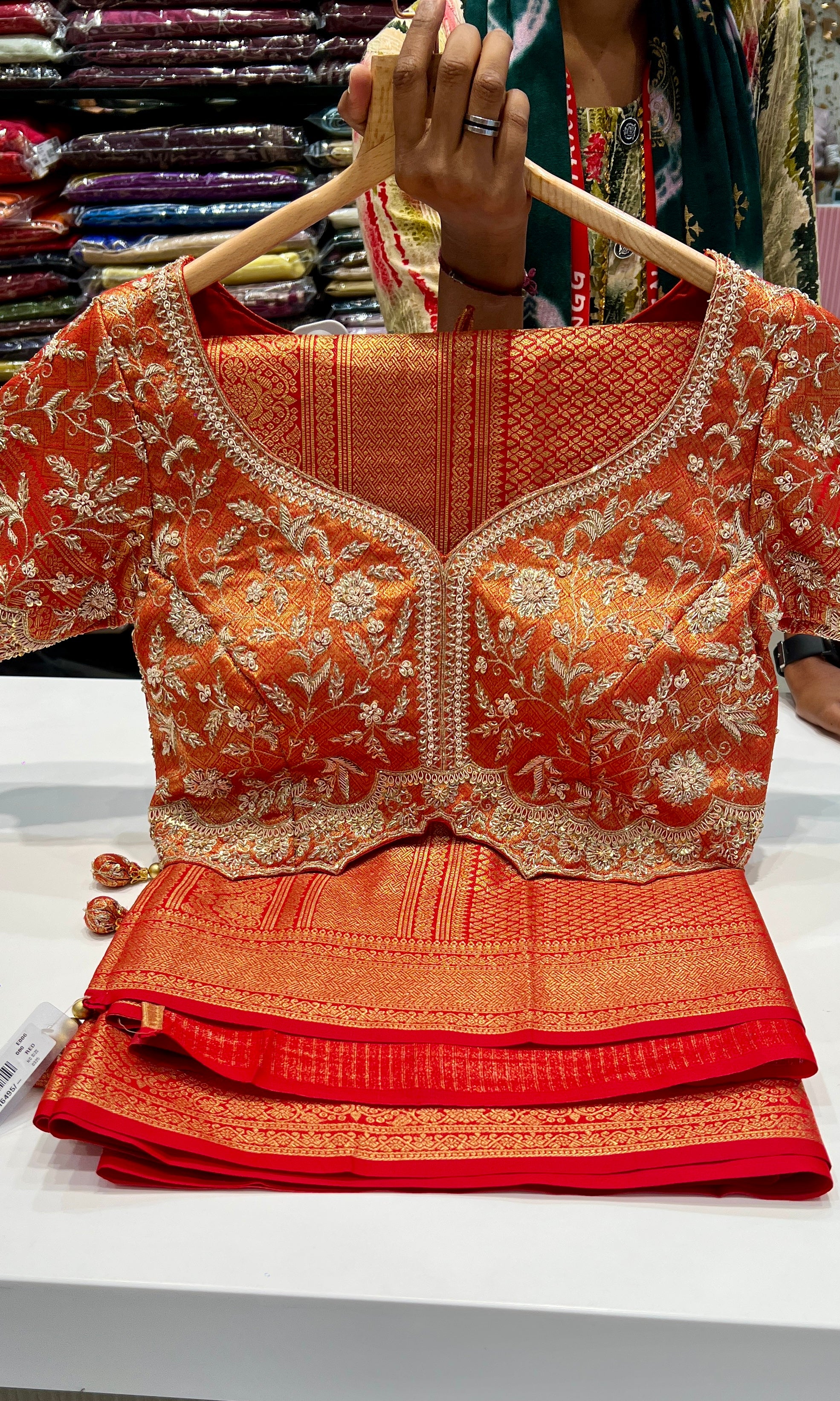 Red saree with ready blouse