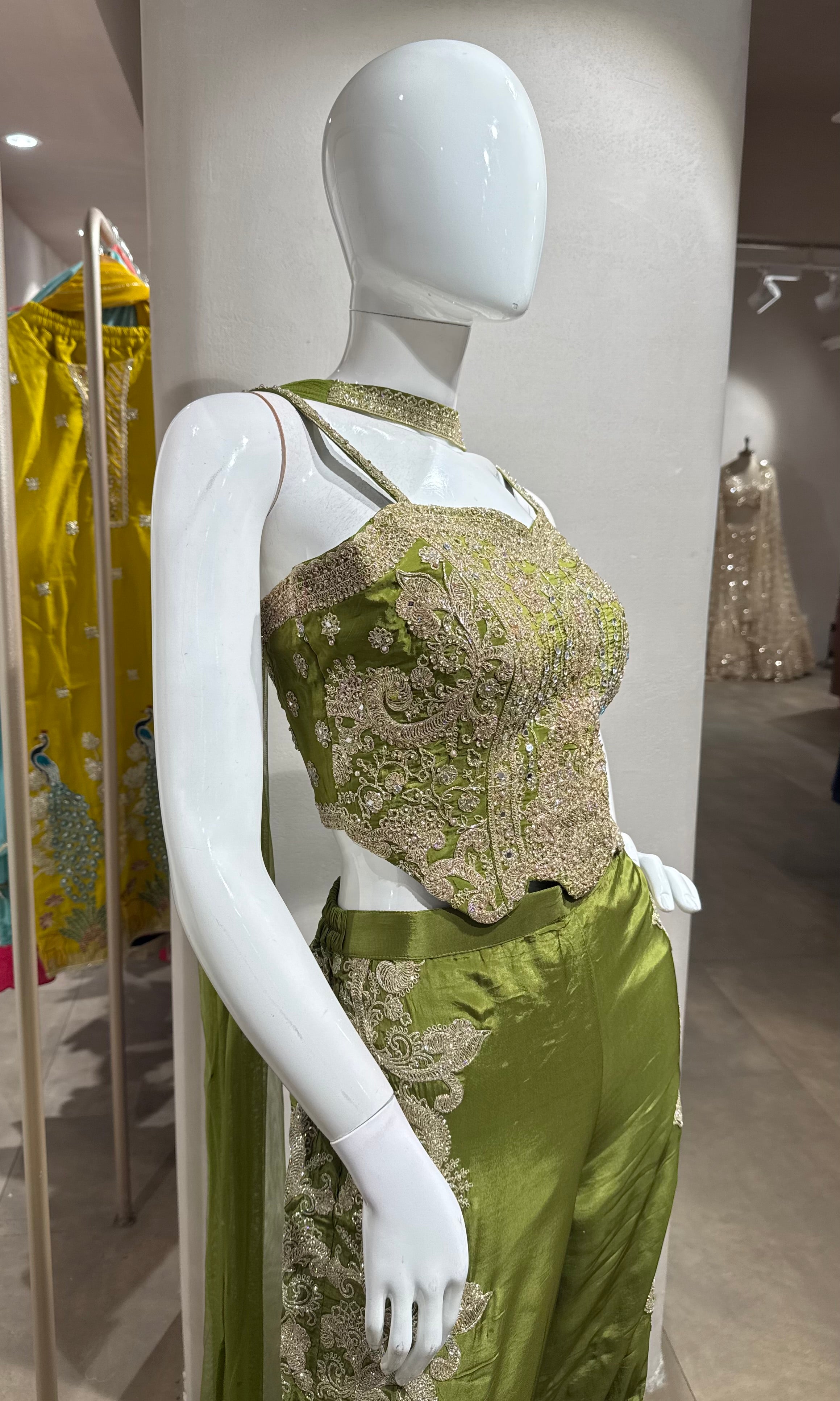Mehendi Green Georgette Zari Sequin PALAZZO