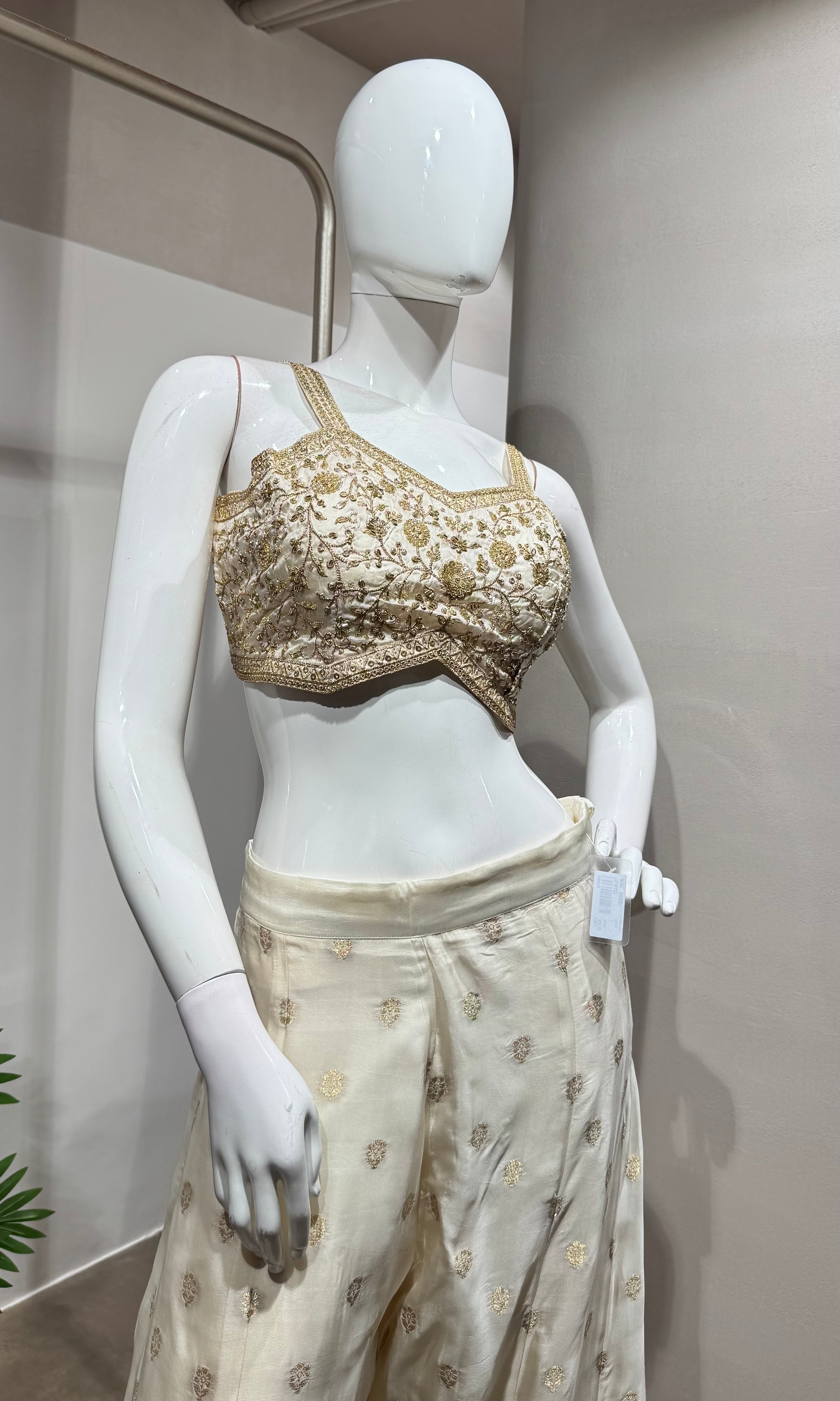 Cream Ethereal Shimmer Palazzo Set