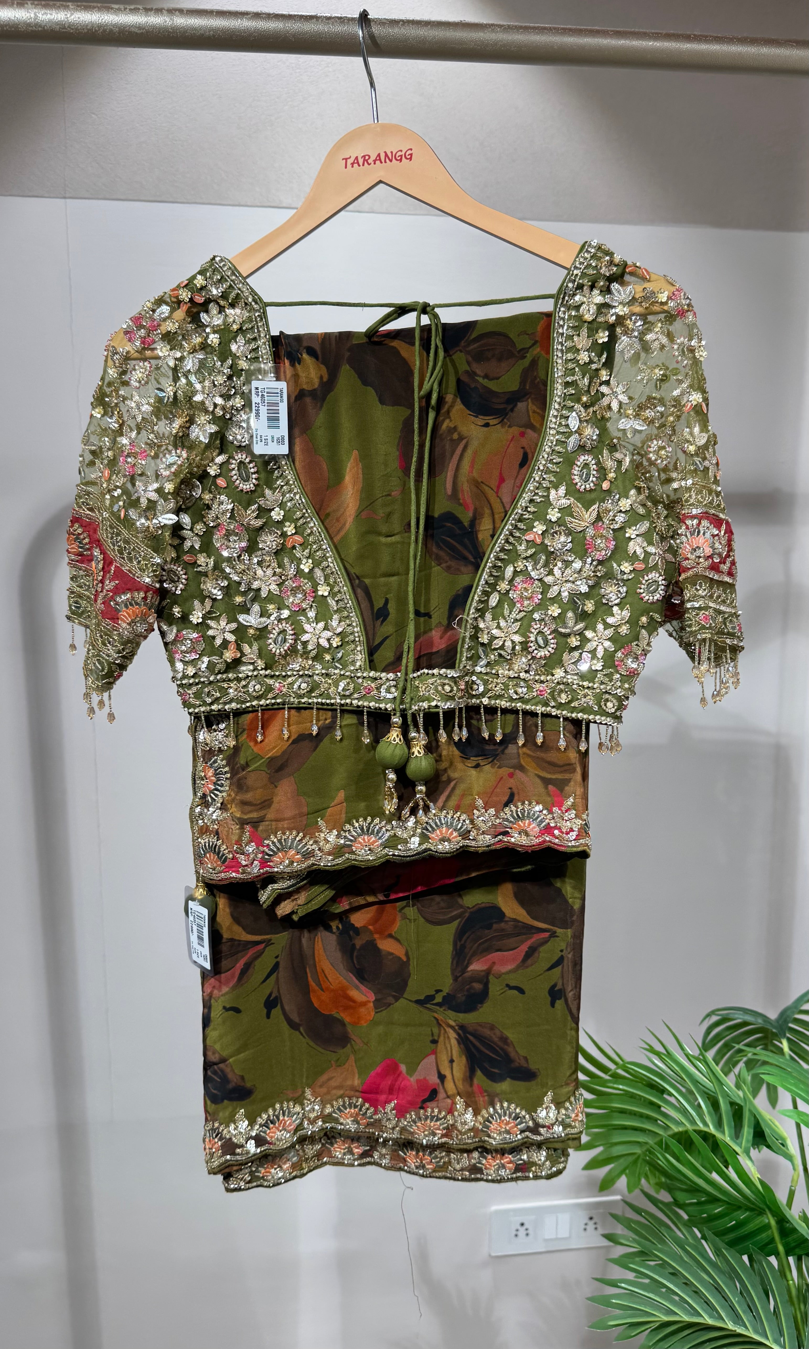 Green FLORAL saree with EMBROIDERED blouse