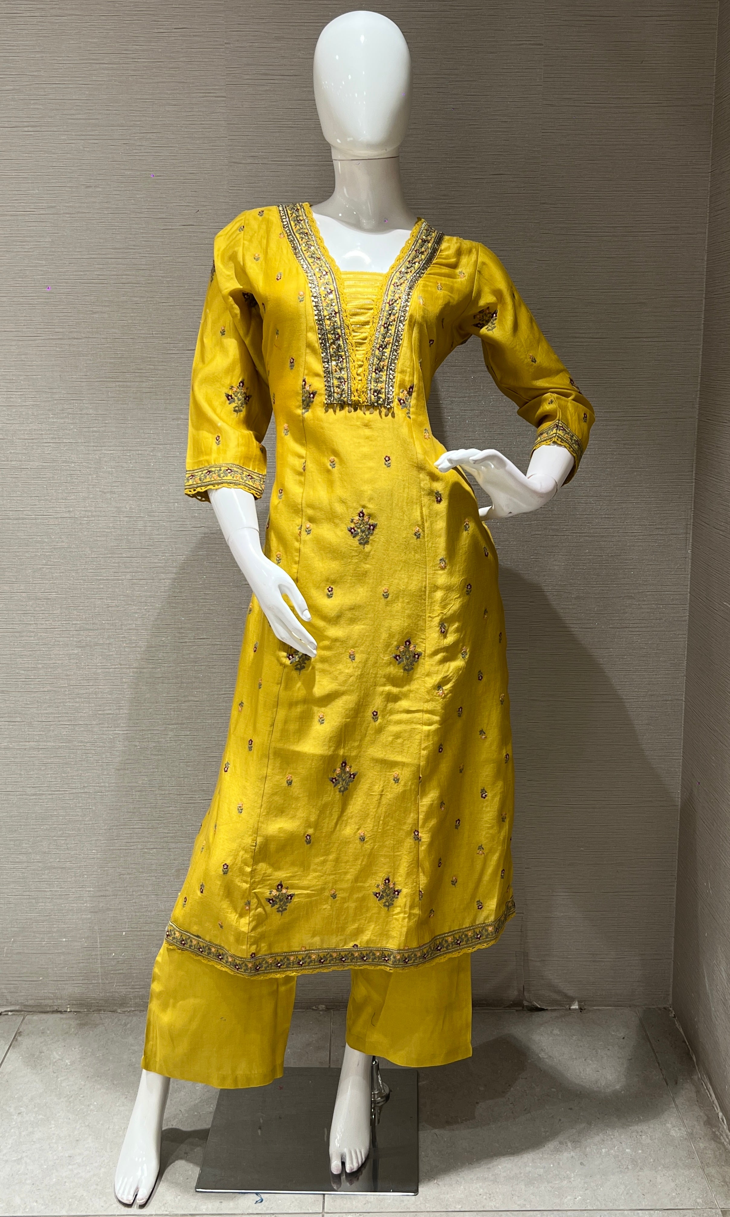 Mustard Yellow Embroidered Kurta Set