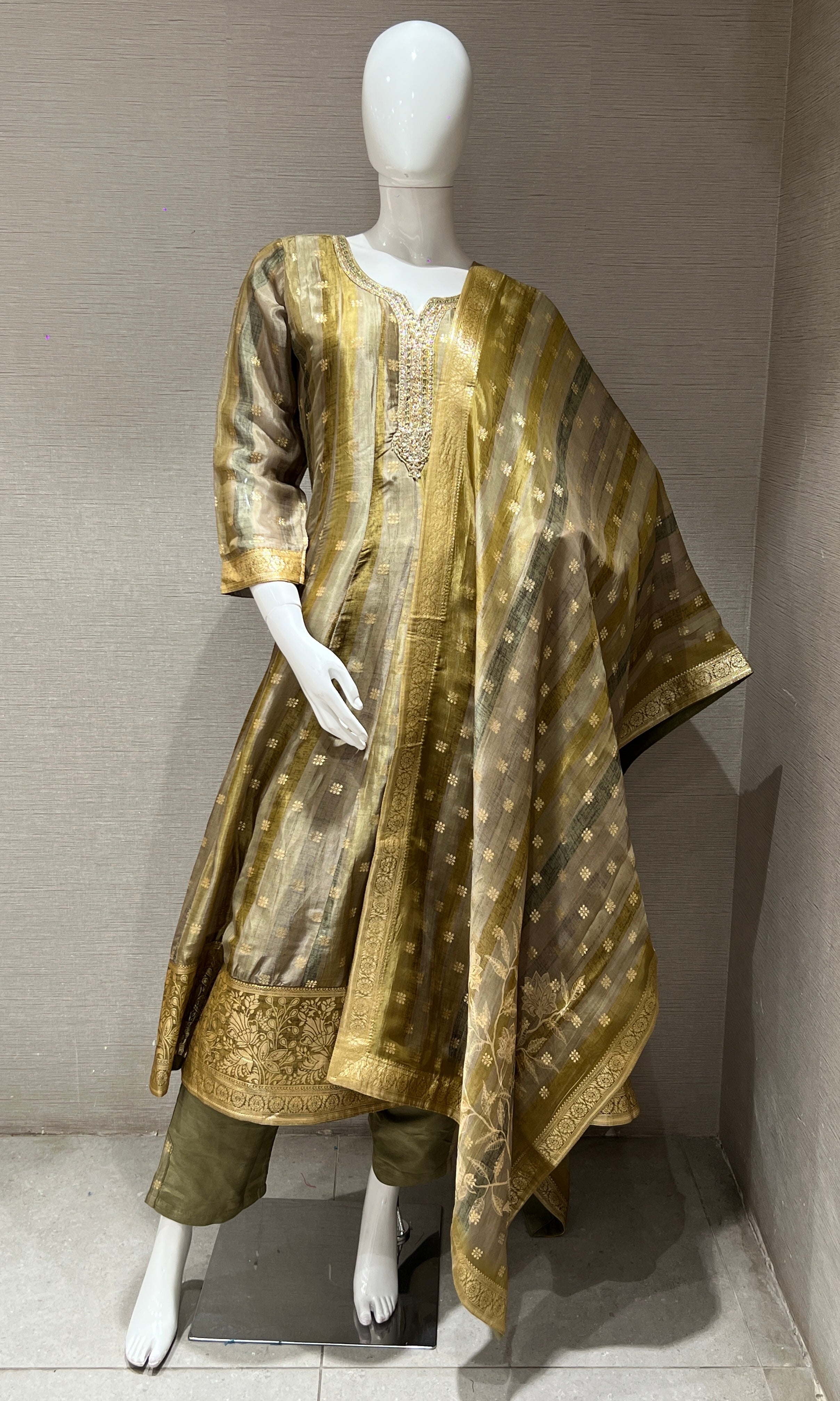 Green and Gold Traditional Anarkali Set