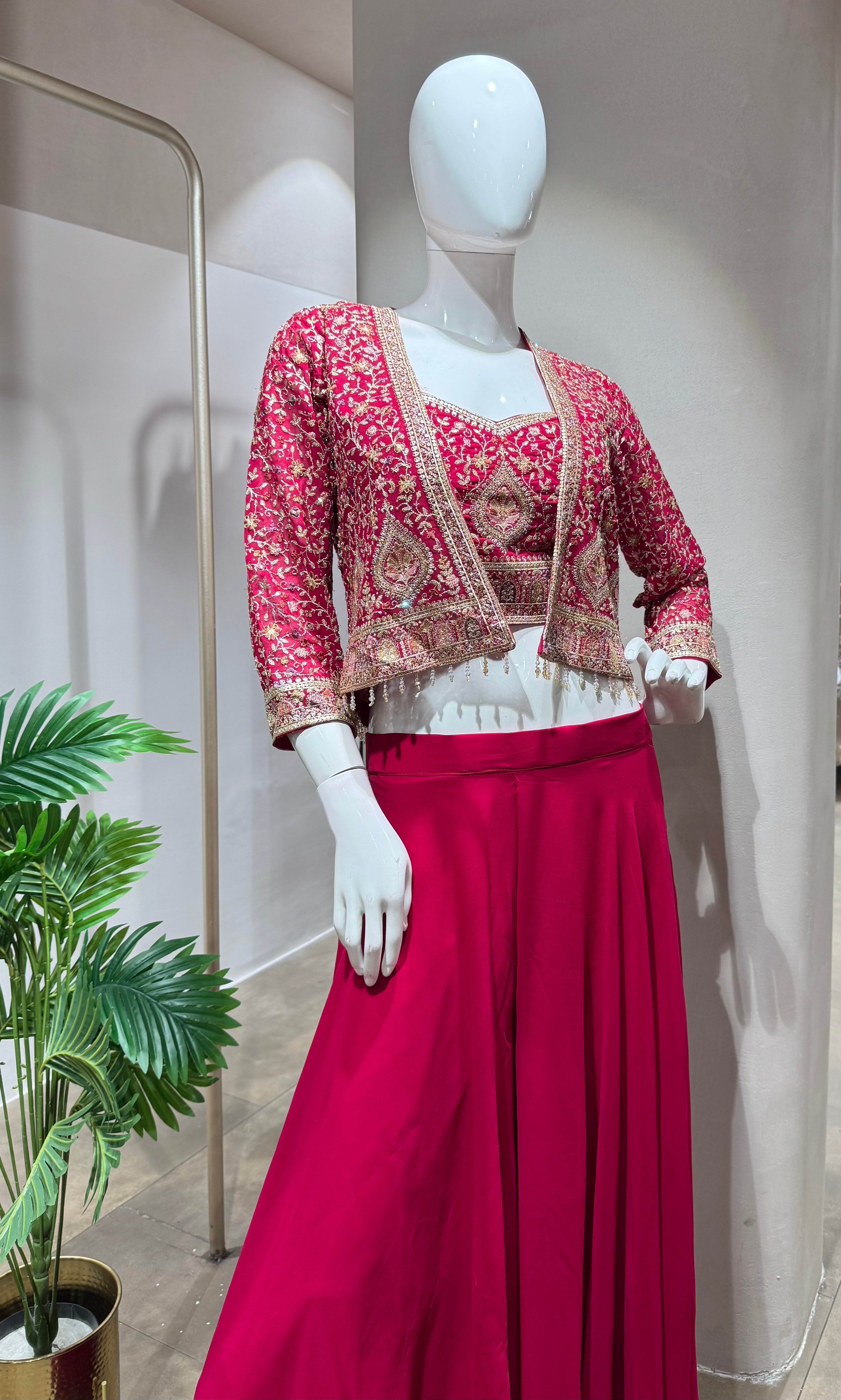 RANI PINK EMBROIDERED BLOUSE WITH PALAZZO PANTS