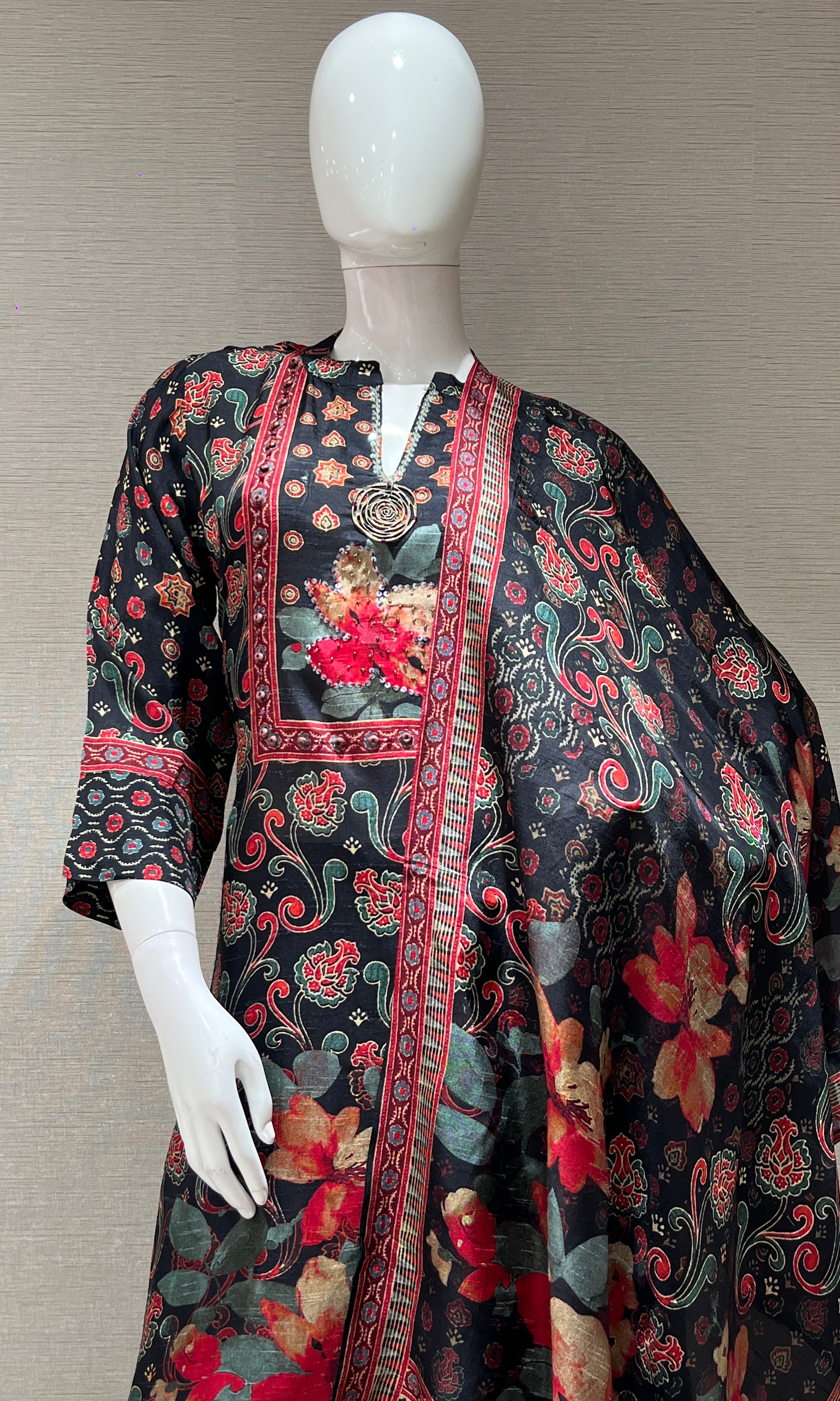 black floral printed kurta set with palazzo pants