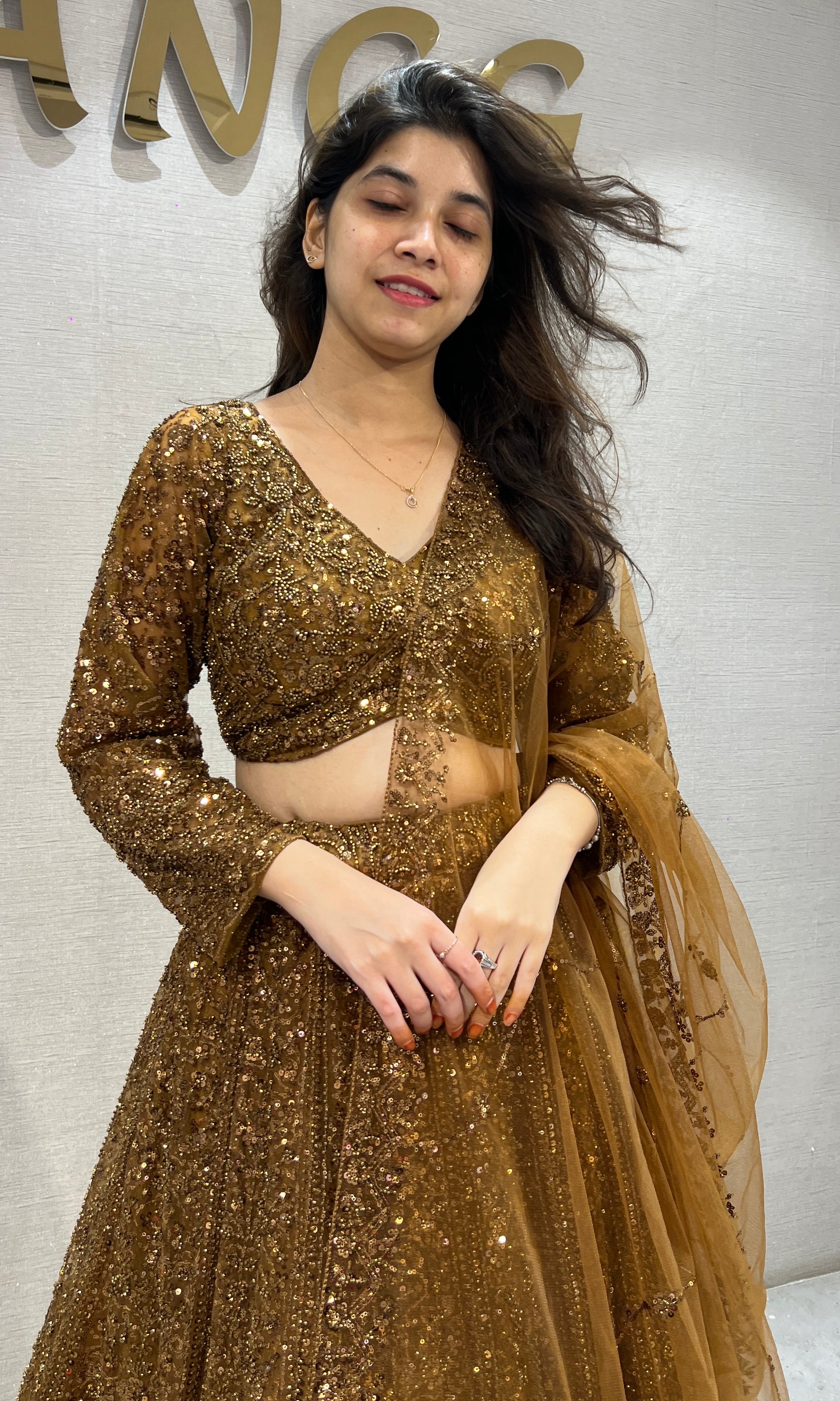 Brown Gold Sequin Lehenga Set