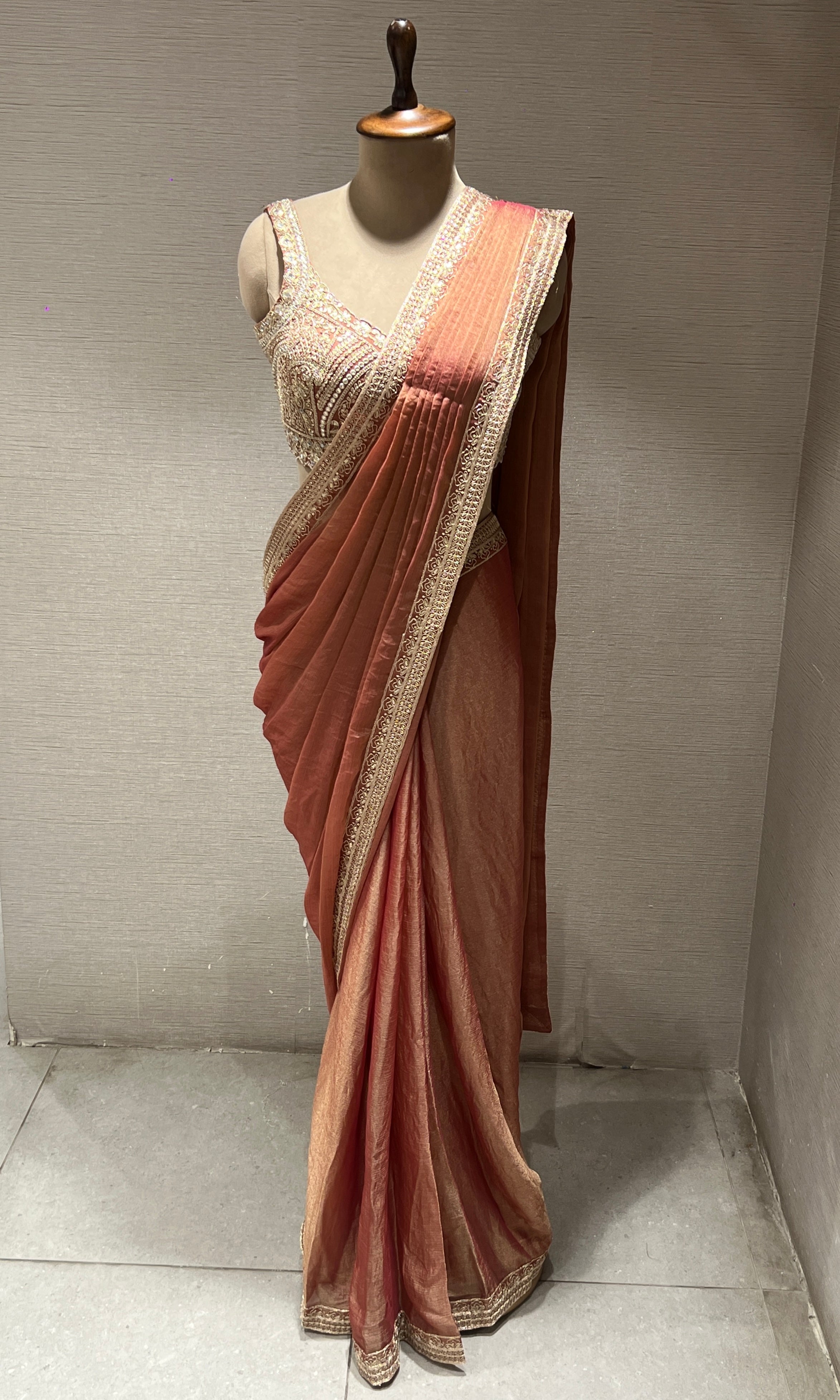 Rust one minute drape saree