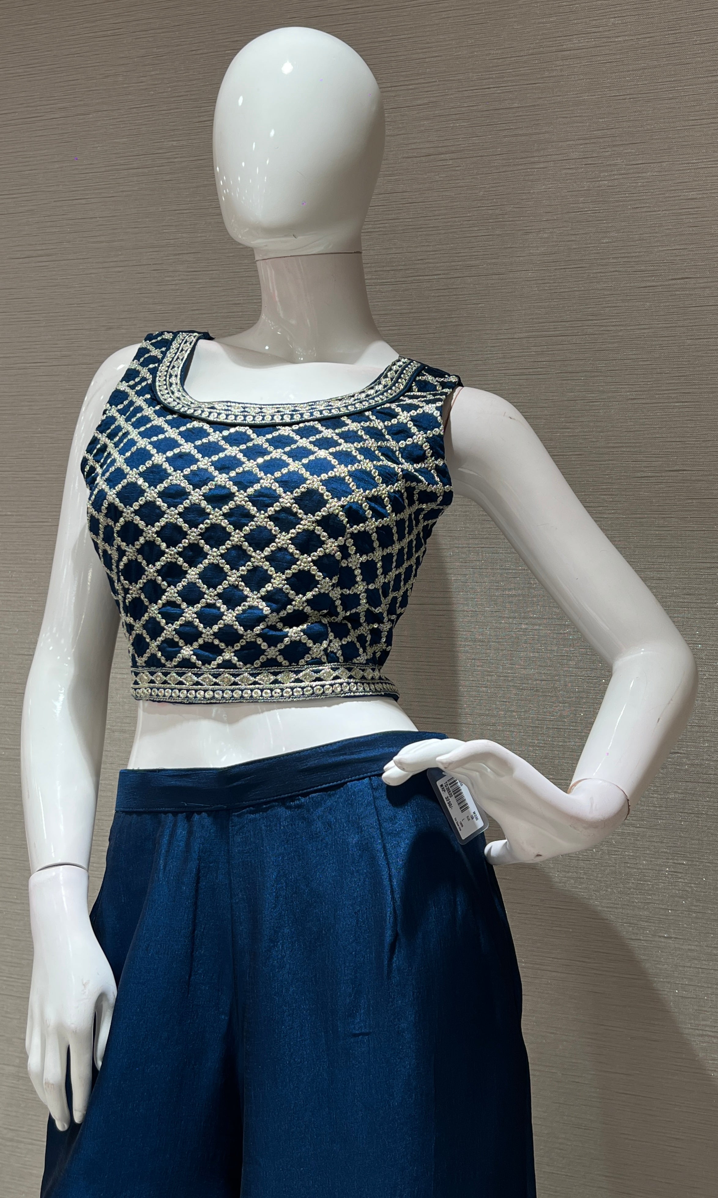 BLUE EMBROIDERED JACKET STYLE PALAZZO