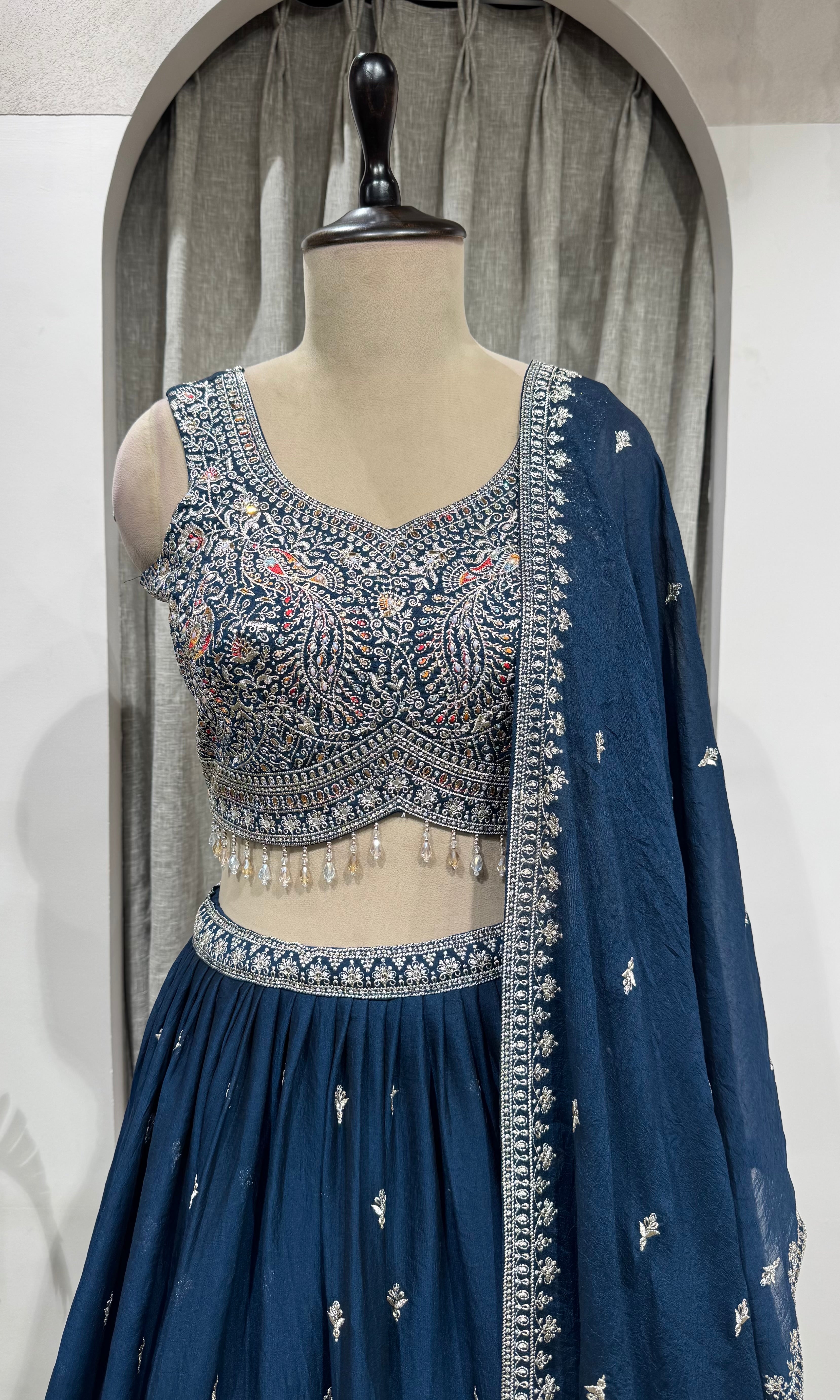 Navy Blue lehenga with intricate silver embroidery