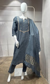 Slate Grey Embroidered Straight Kurta Set with Dupatta