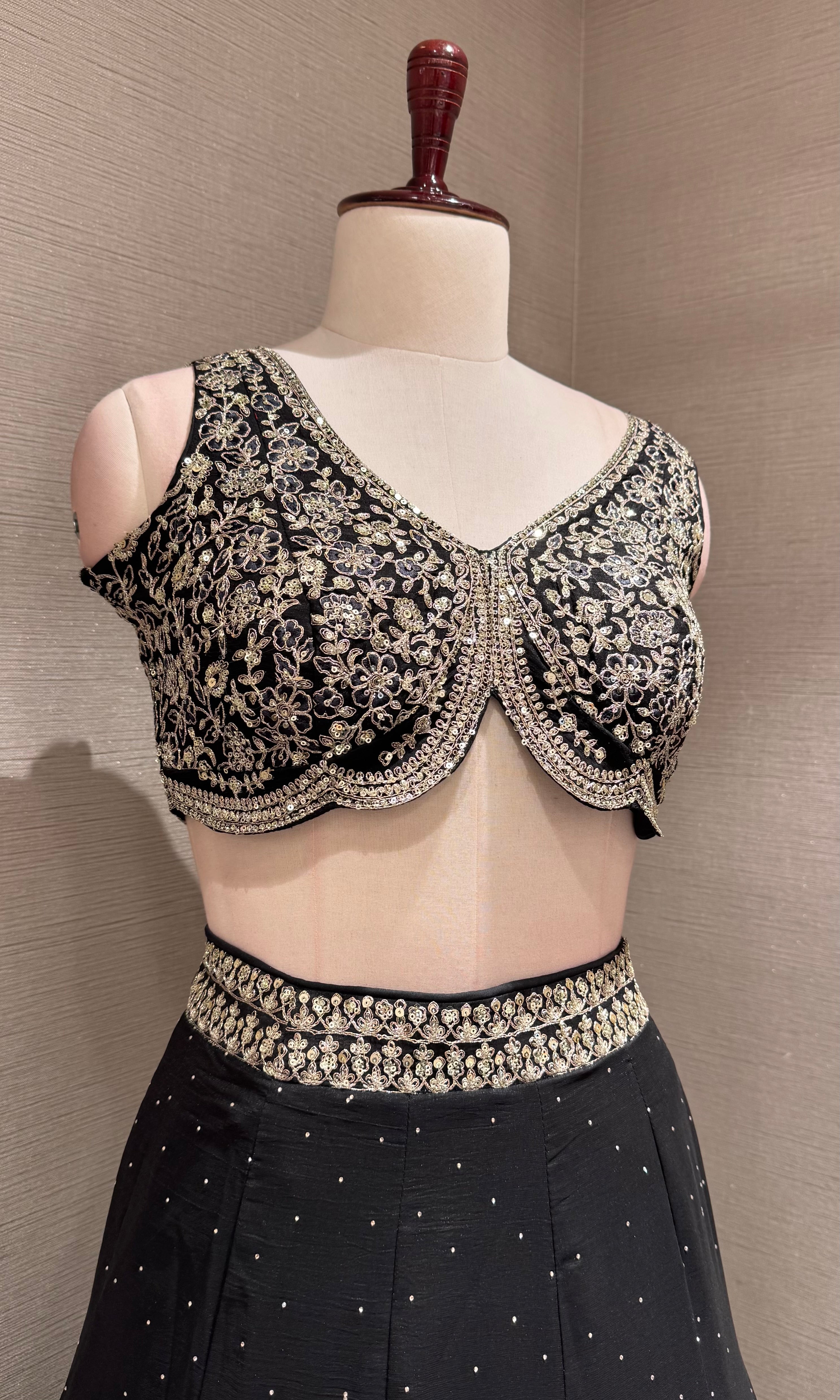 Black Lehenga with Intricate Silver Border