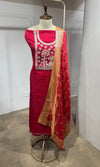 Red ETHINC DRESS MATERIAL WITH BANARASI DUPATTA