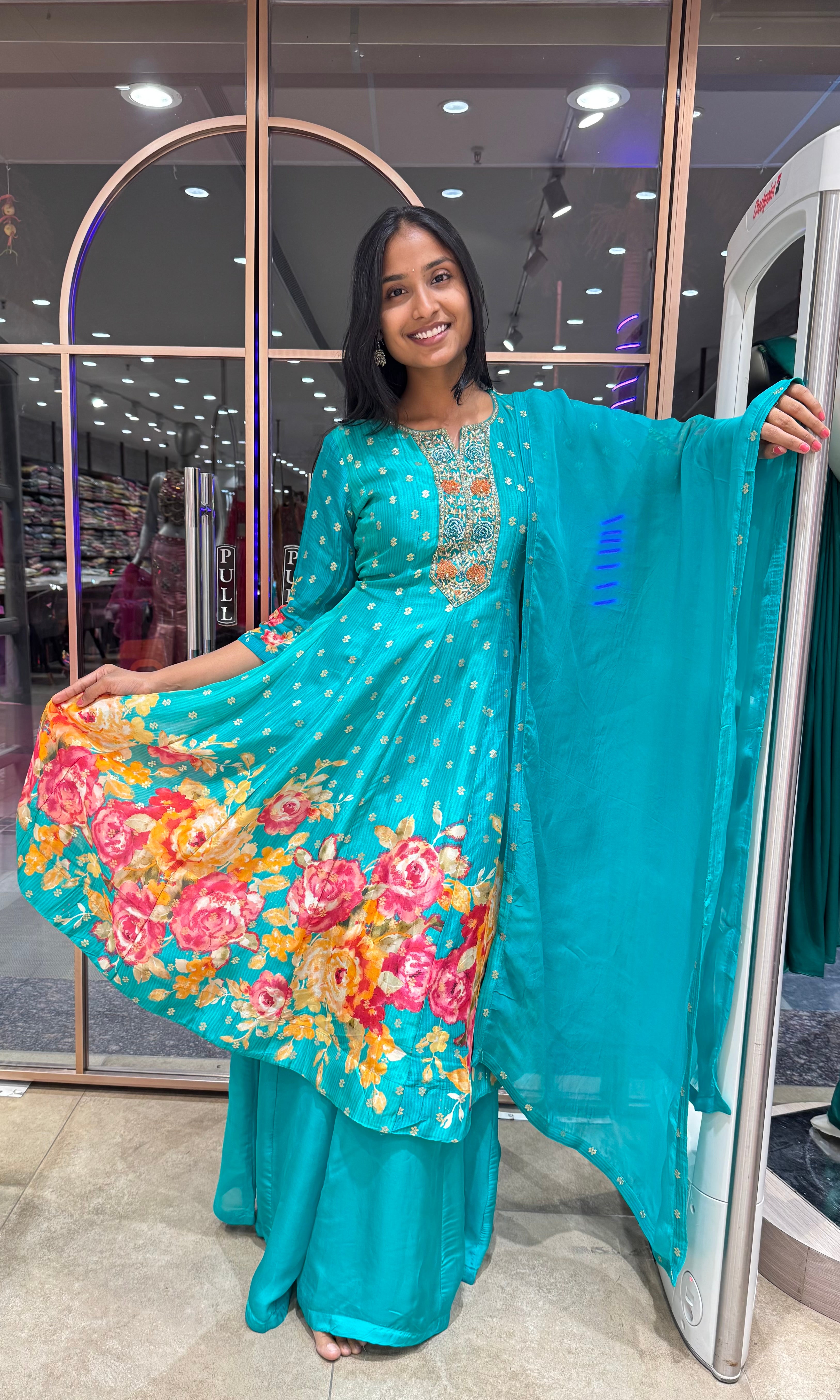 GREEN FLORAL EMBROIDERED ANARKALI