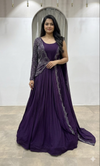 Wine Embellished Floor-Length Anarkali Gown