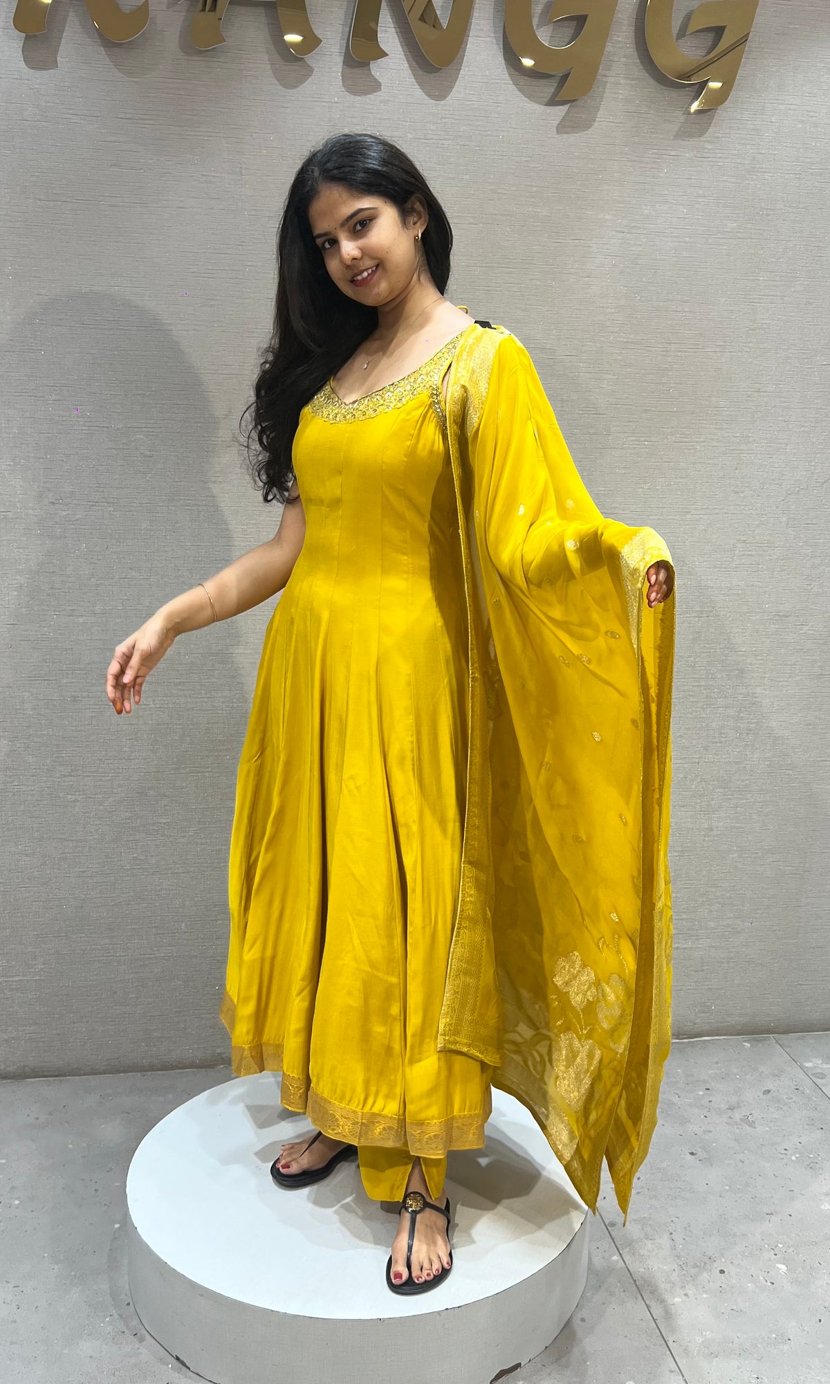 Vibrant Yellow silk Anarkali with Matching Dupatta