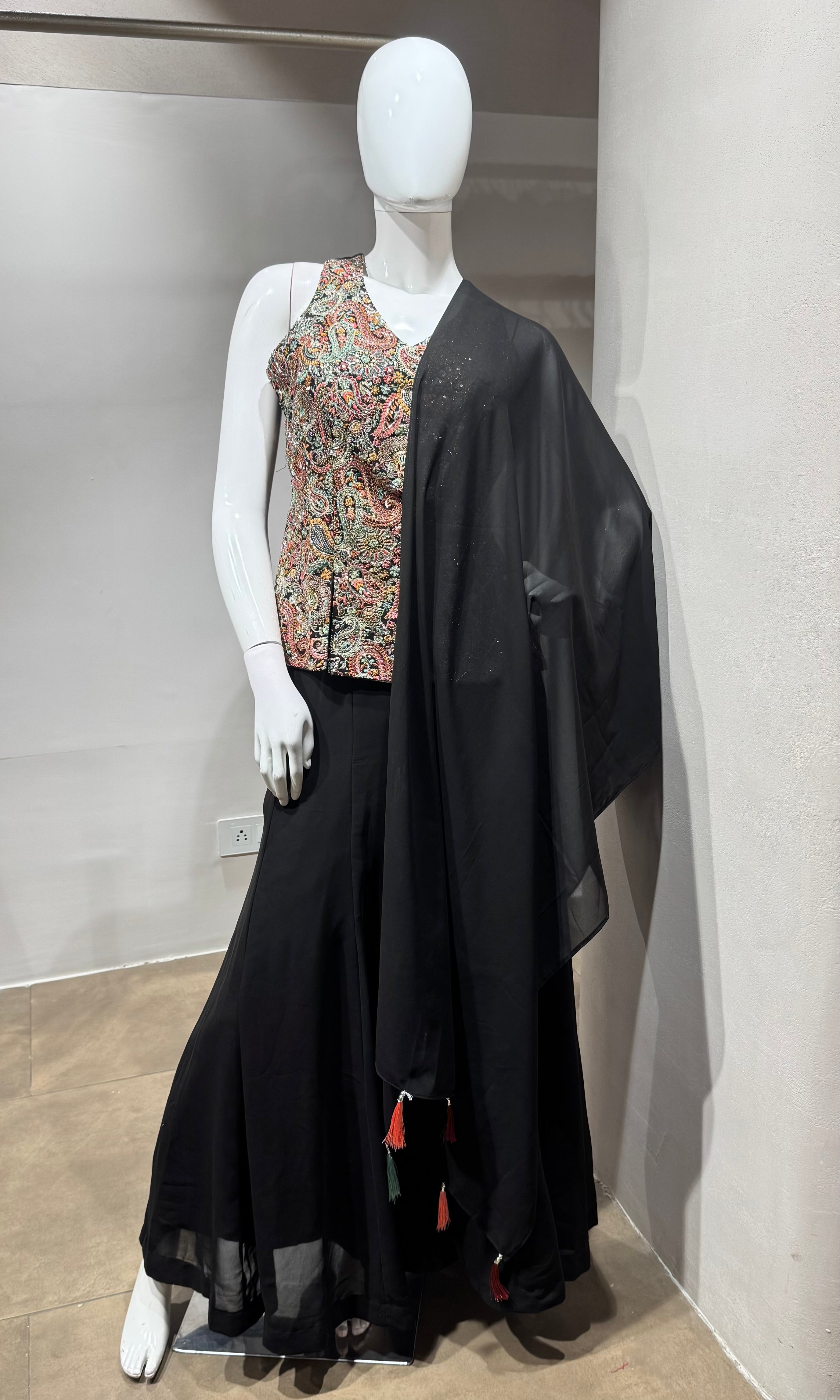 Black Embroidered Festive wear Palazzo Set