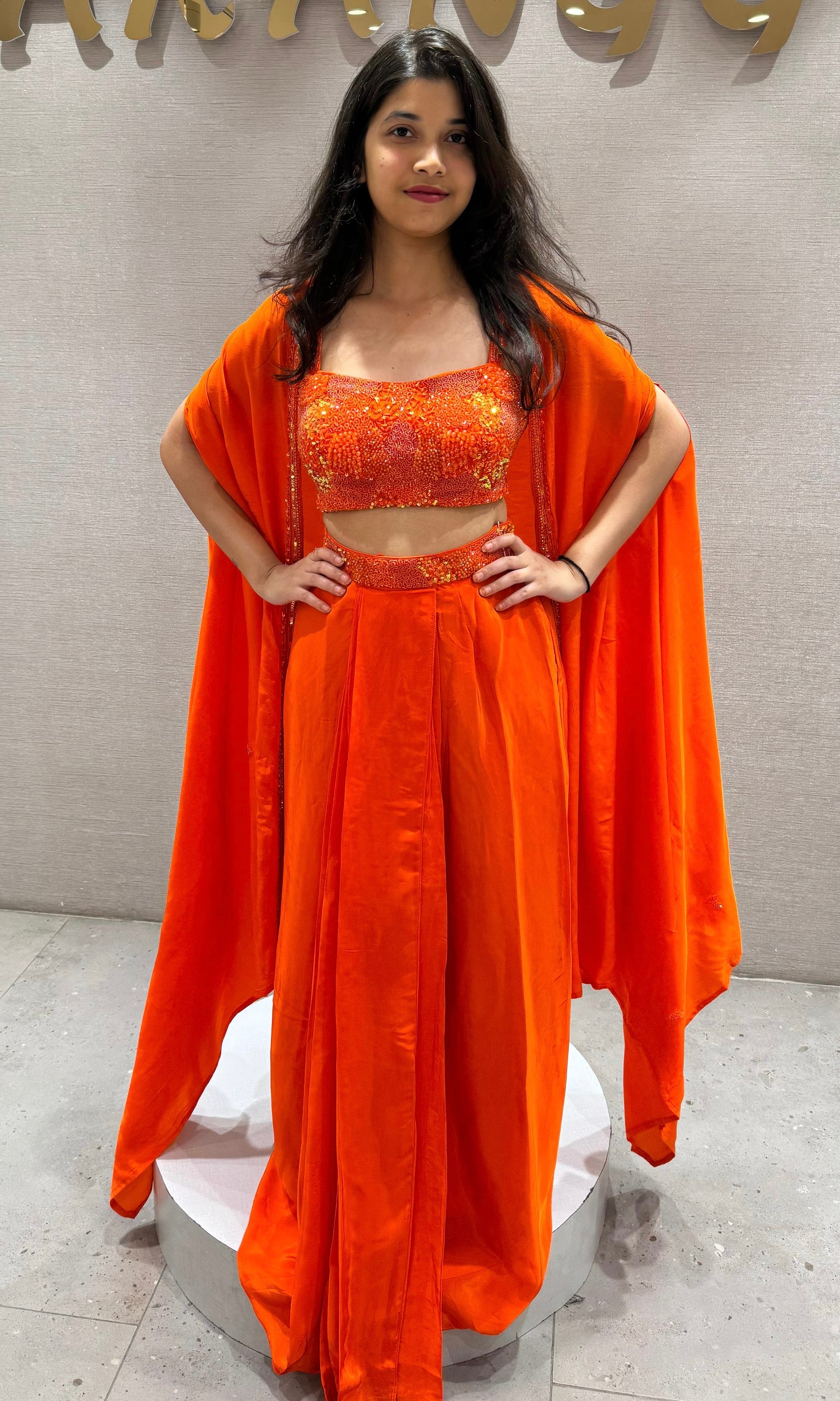 ORANGE 3 PIECE INDO WESTERN DRESS ORANGE 3 PIECE INDO WESTERN DRESS