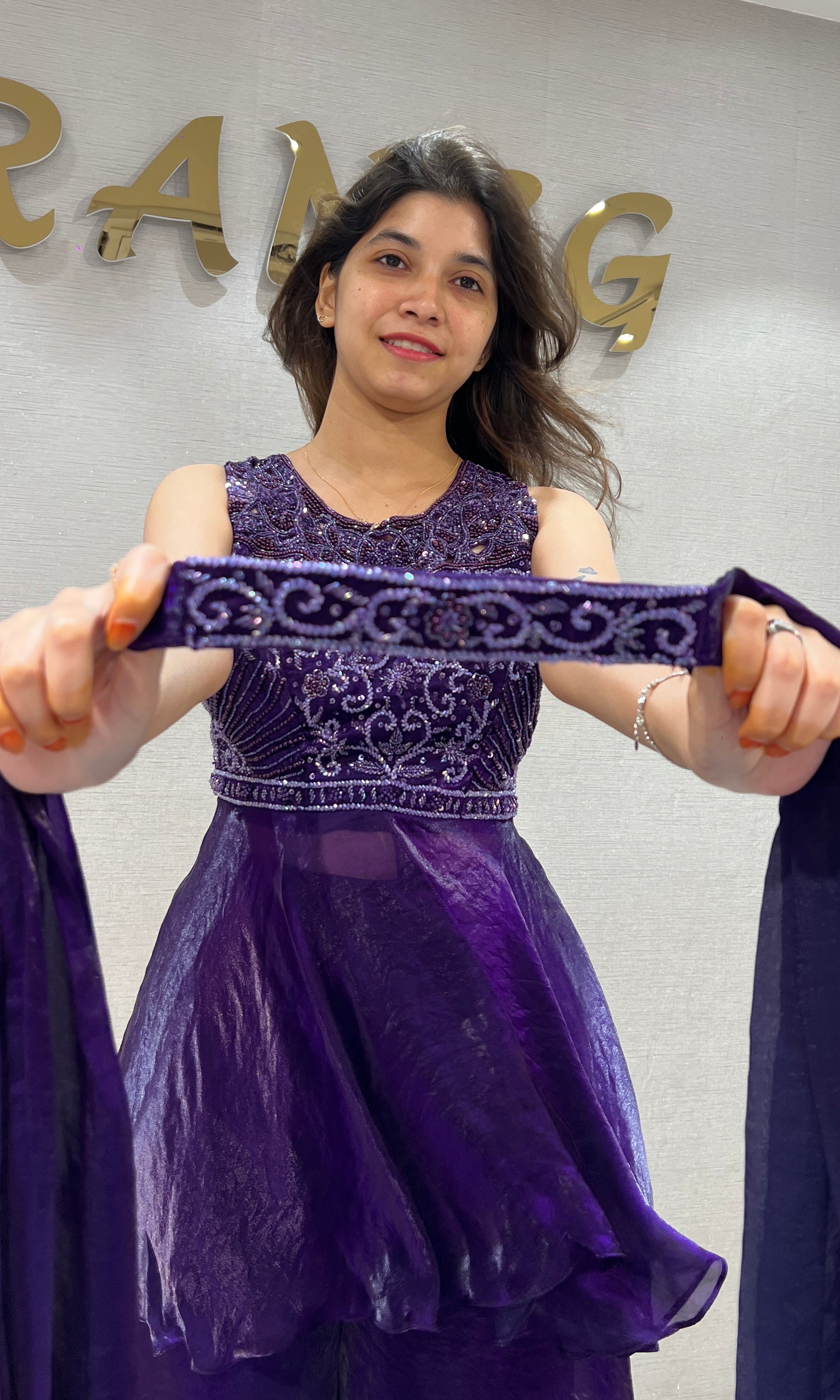Purple Peplum Top with Flared Palazzo & Choker Dupatta Set