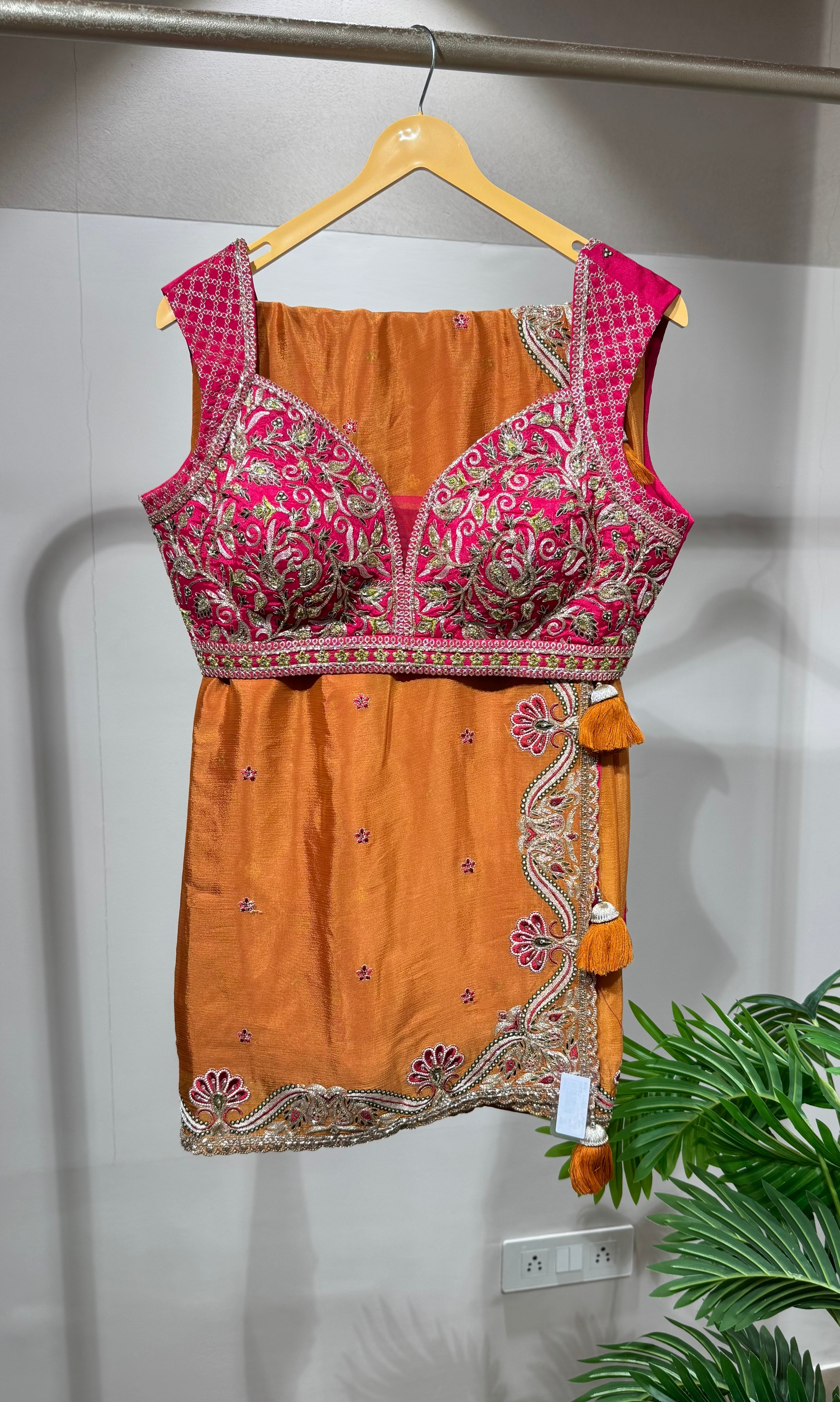 Rust saree with EMBROIDERED blouse