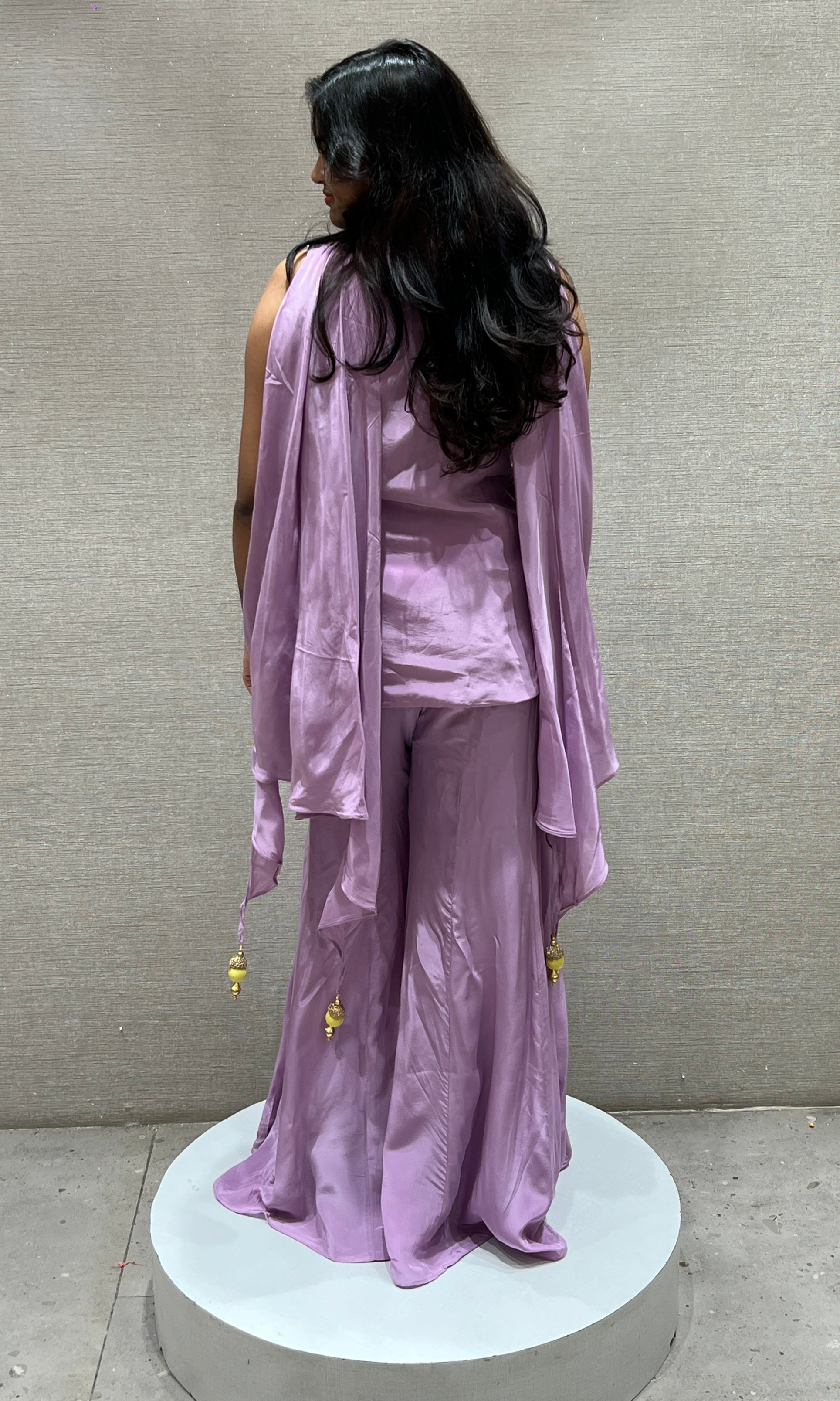 Lavender Embroidered Peplum Sharara Set
