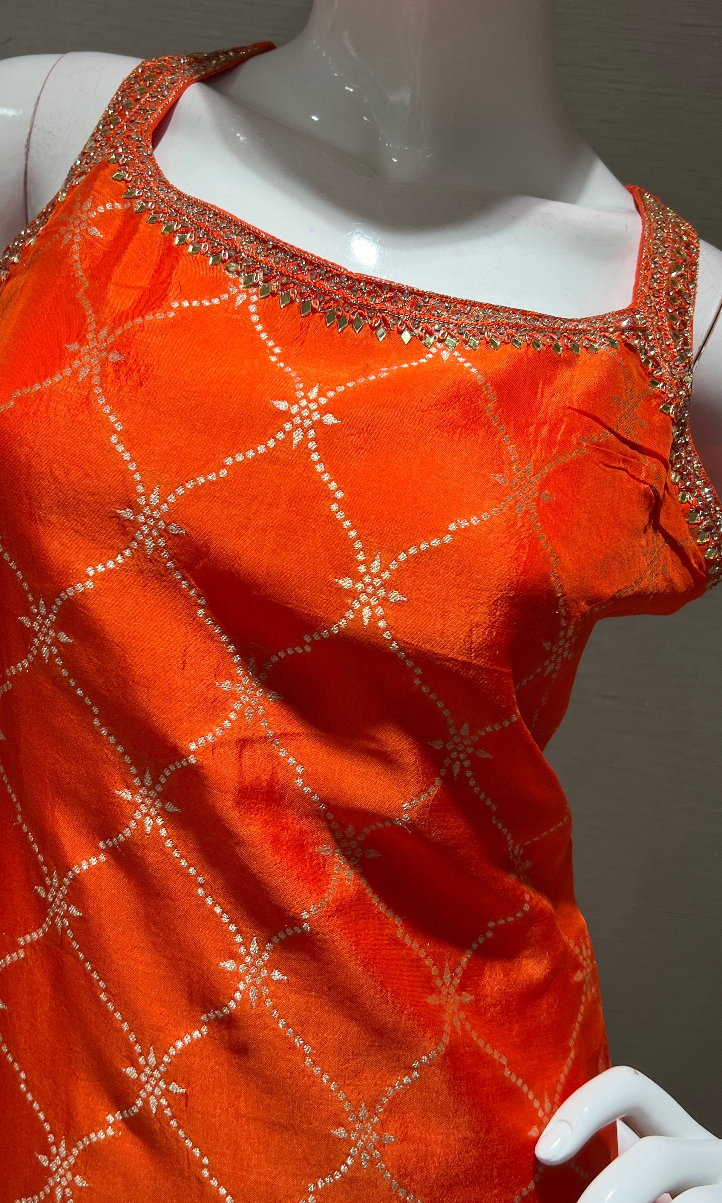 orange and gold banarasi silk kurta set