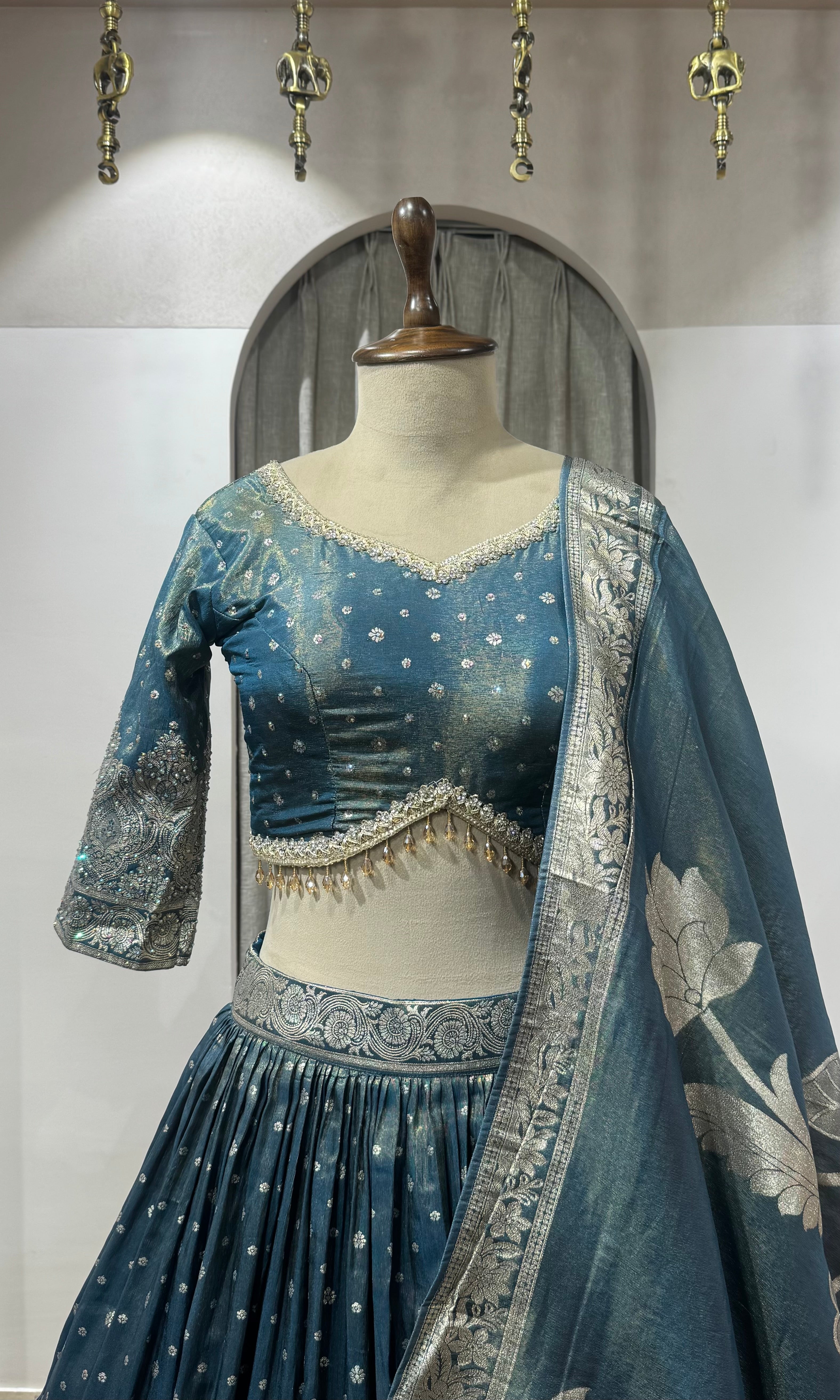 Peacock Blue Banarasi Silk Lehenga Choli