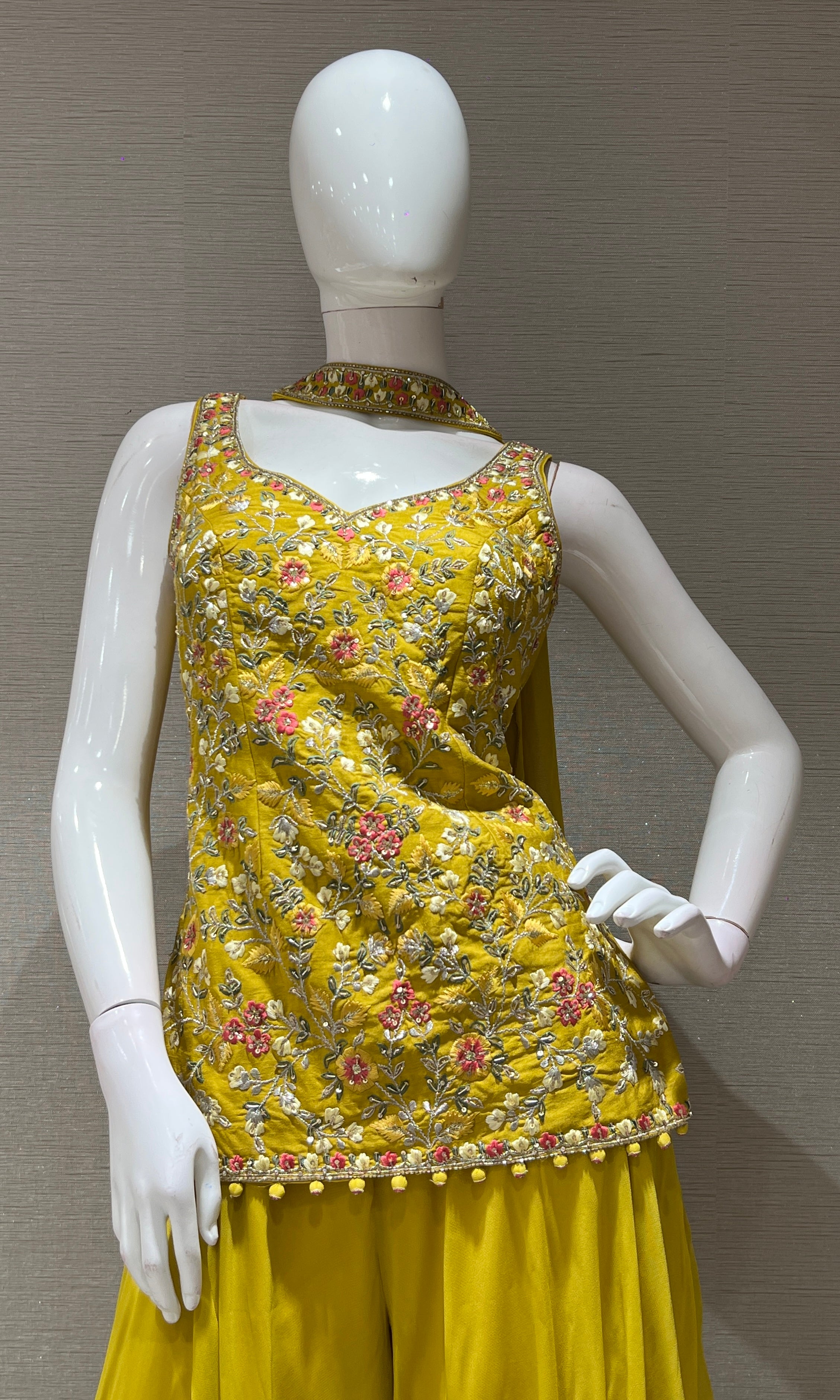 Yellow FLORAL PEPLUM palazzo SET