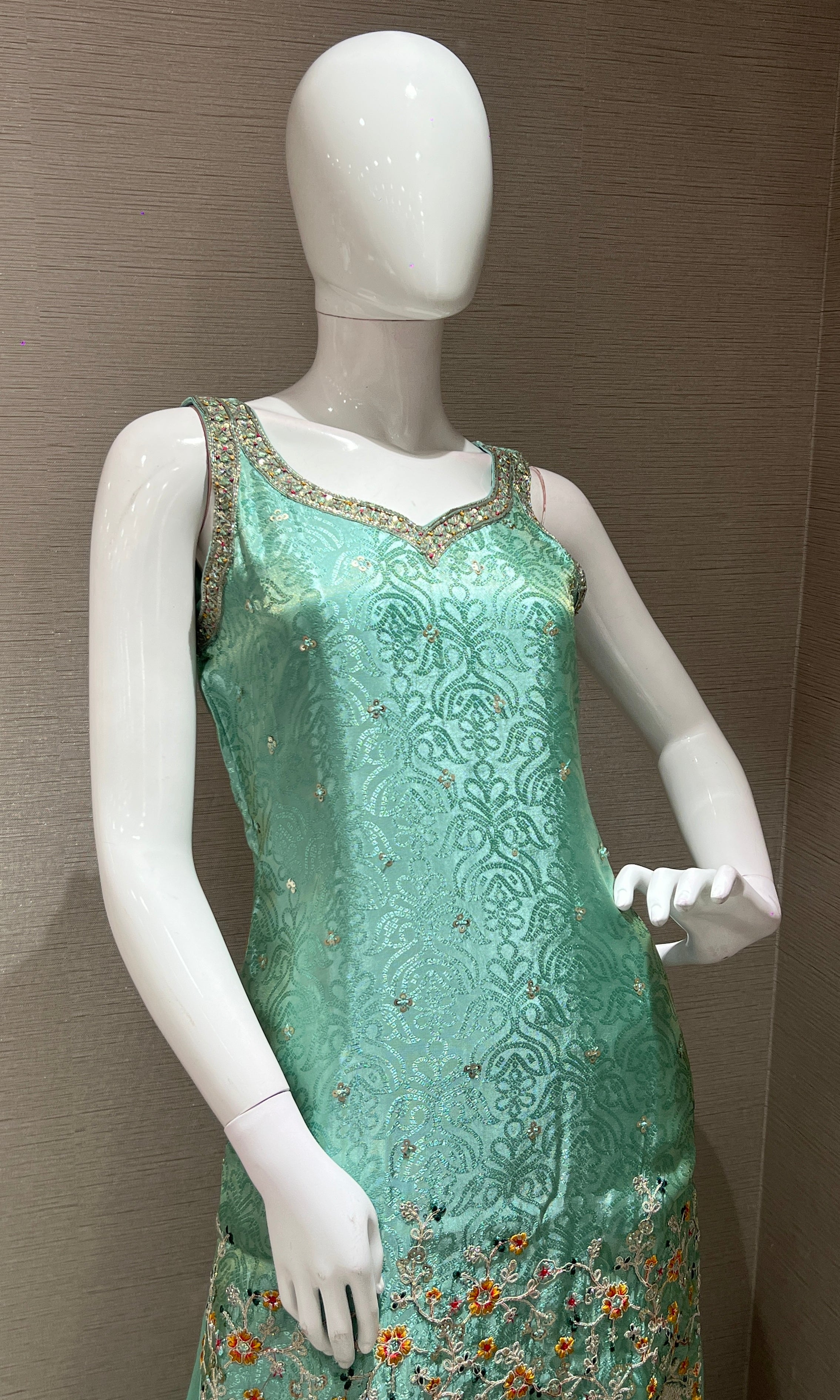 sea green embroidered sharara seT