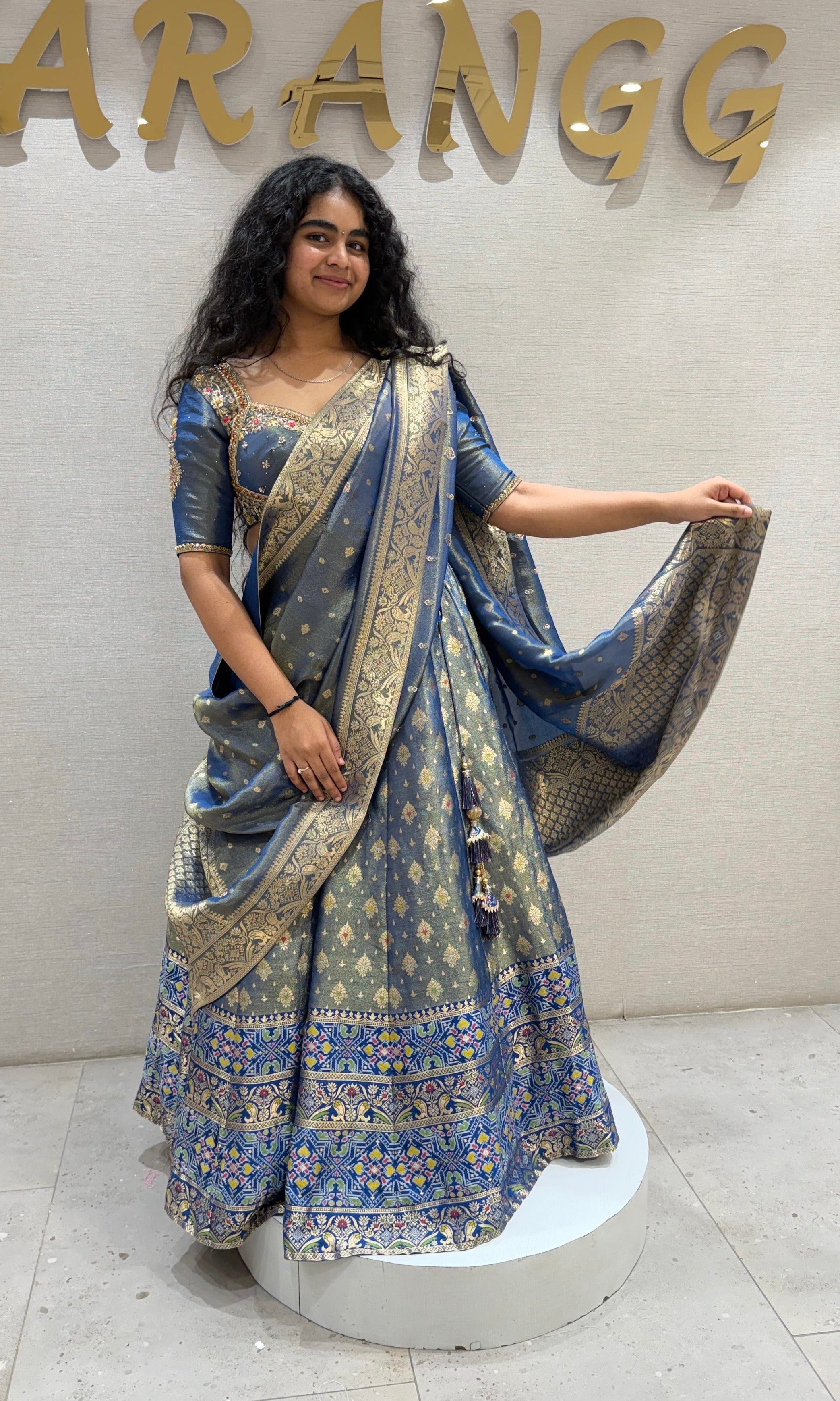 BLUE FLORAL BANARASI ETHNIC LEHENGA