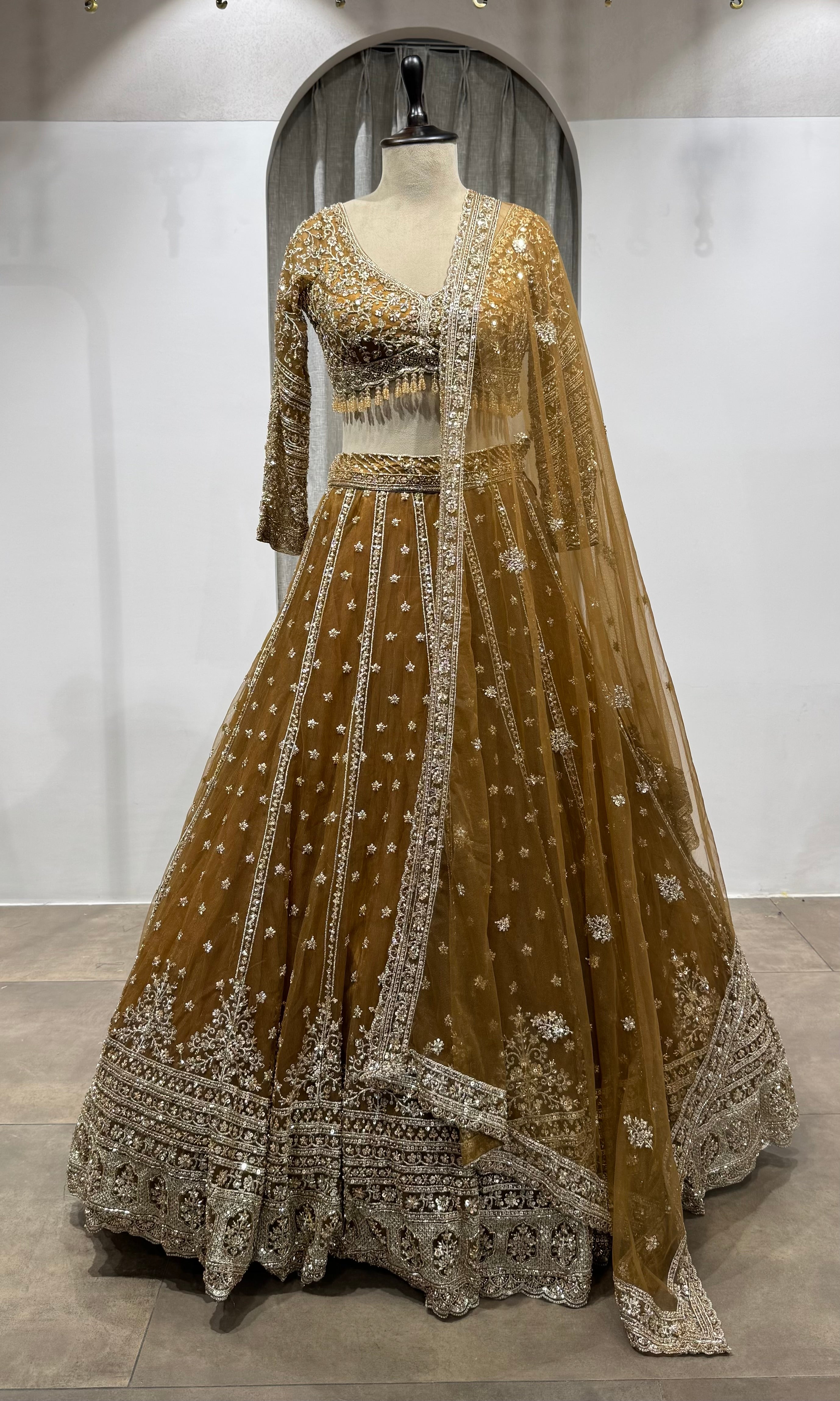 BROWN Embroidered Lehenga with Dupatta