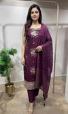 Plum wine Embroidery Kurta Set with Dupatta