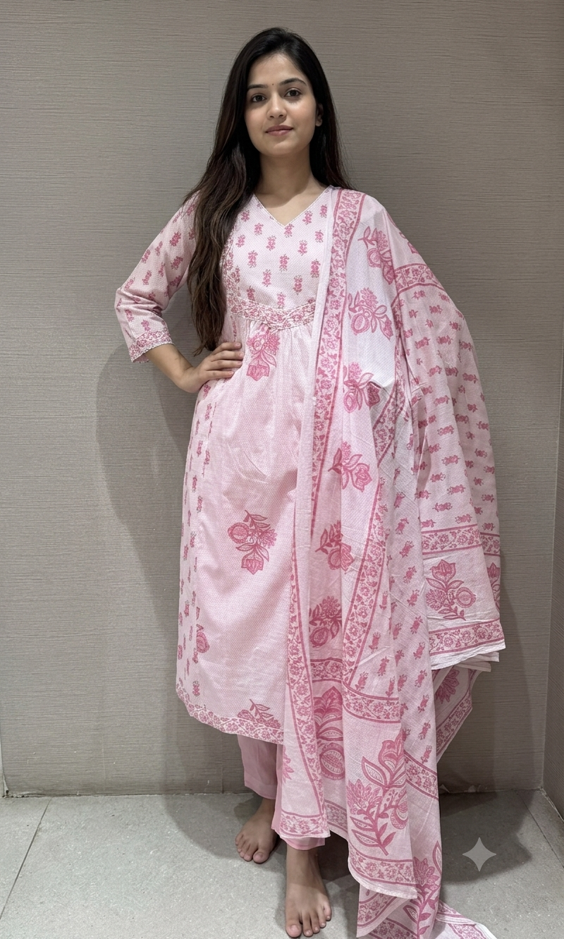Pink Elegance Cotton Kurta Set