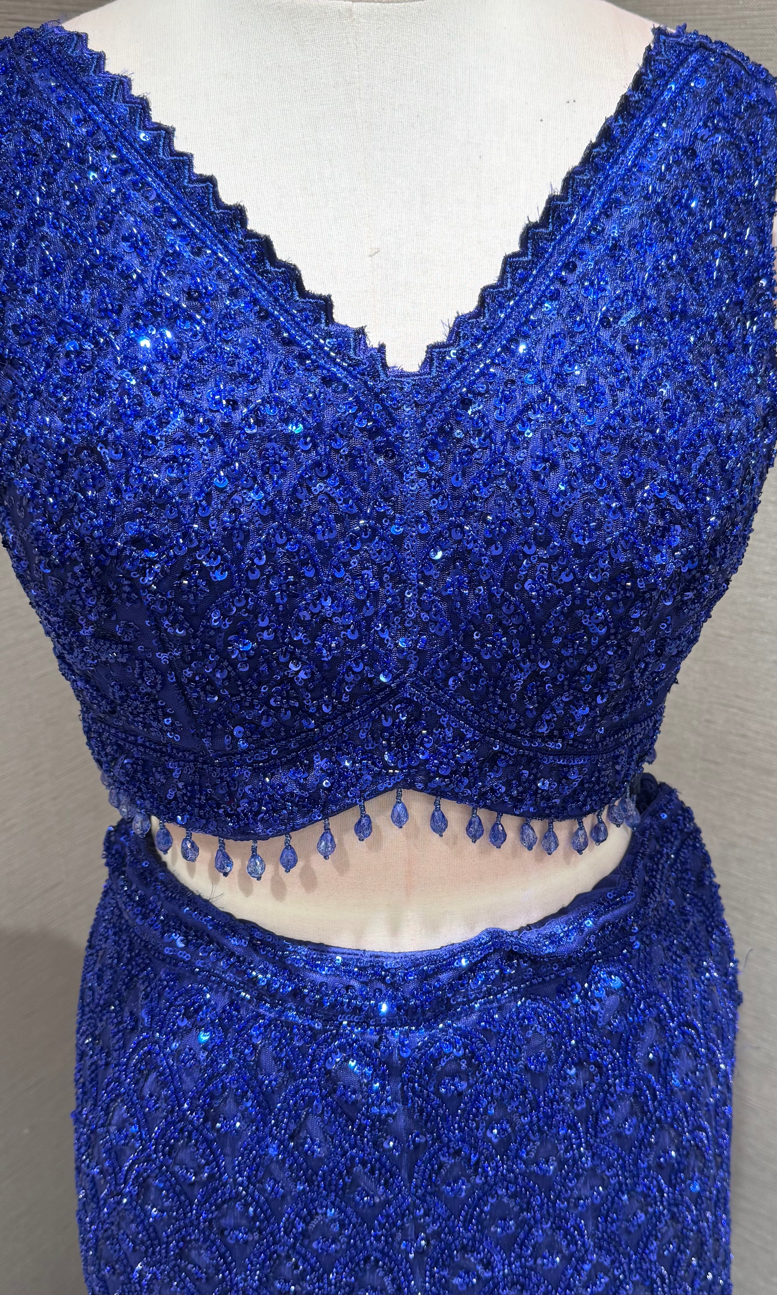 Royal Blue Fish Cut Sequined Lehenga Choli Set