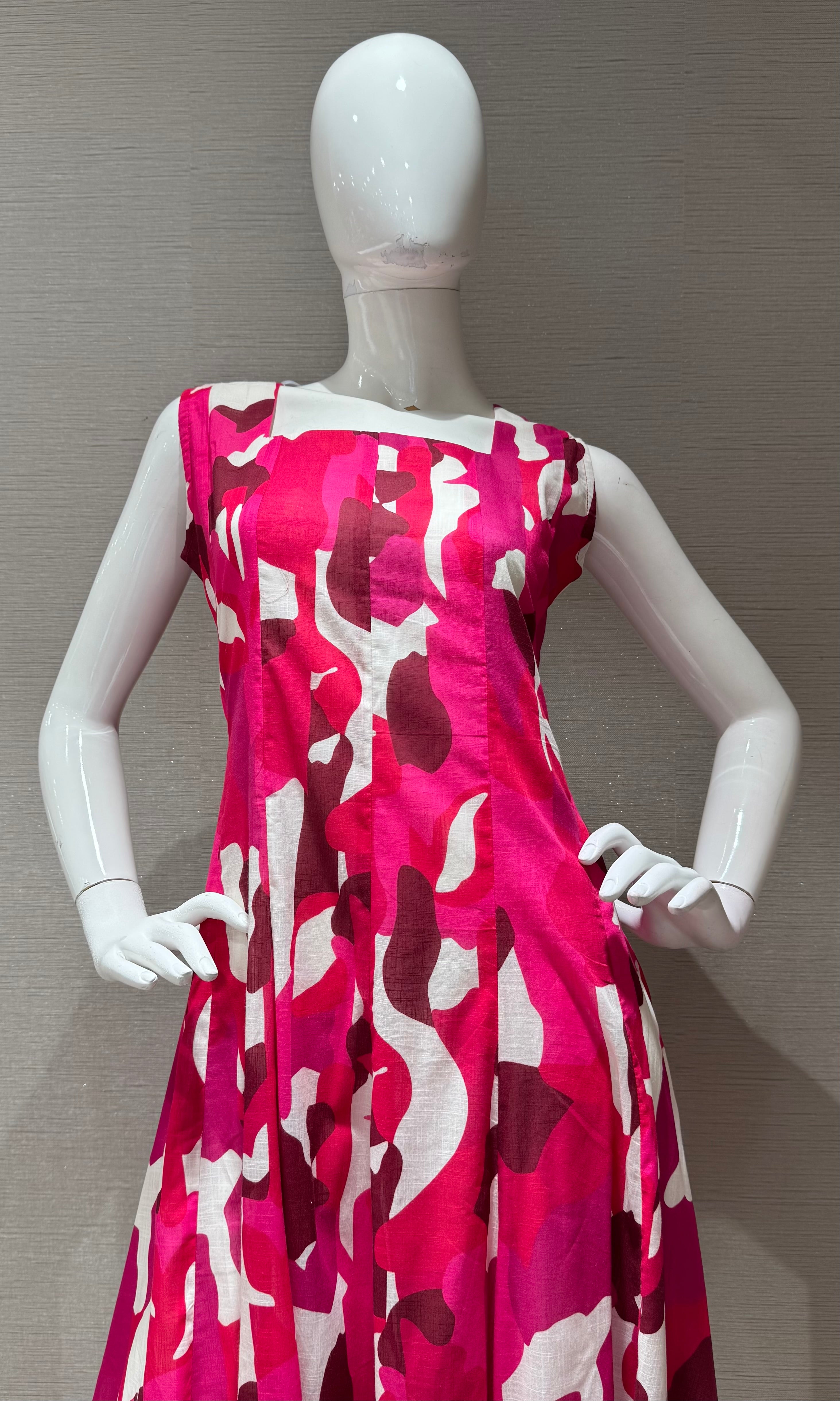Pink with Abstract Print Anarkali Frock