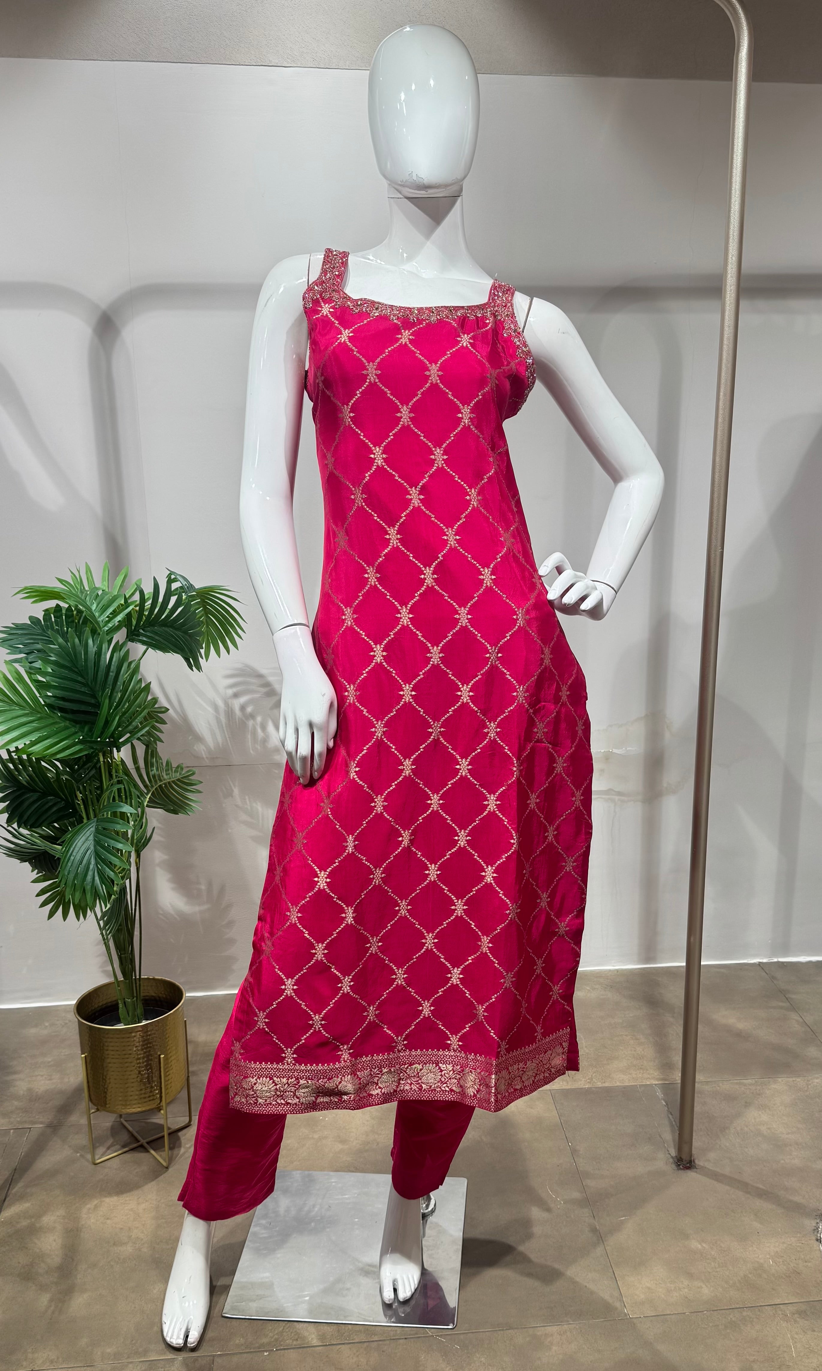 Pink Silk Straight kurta set