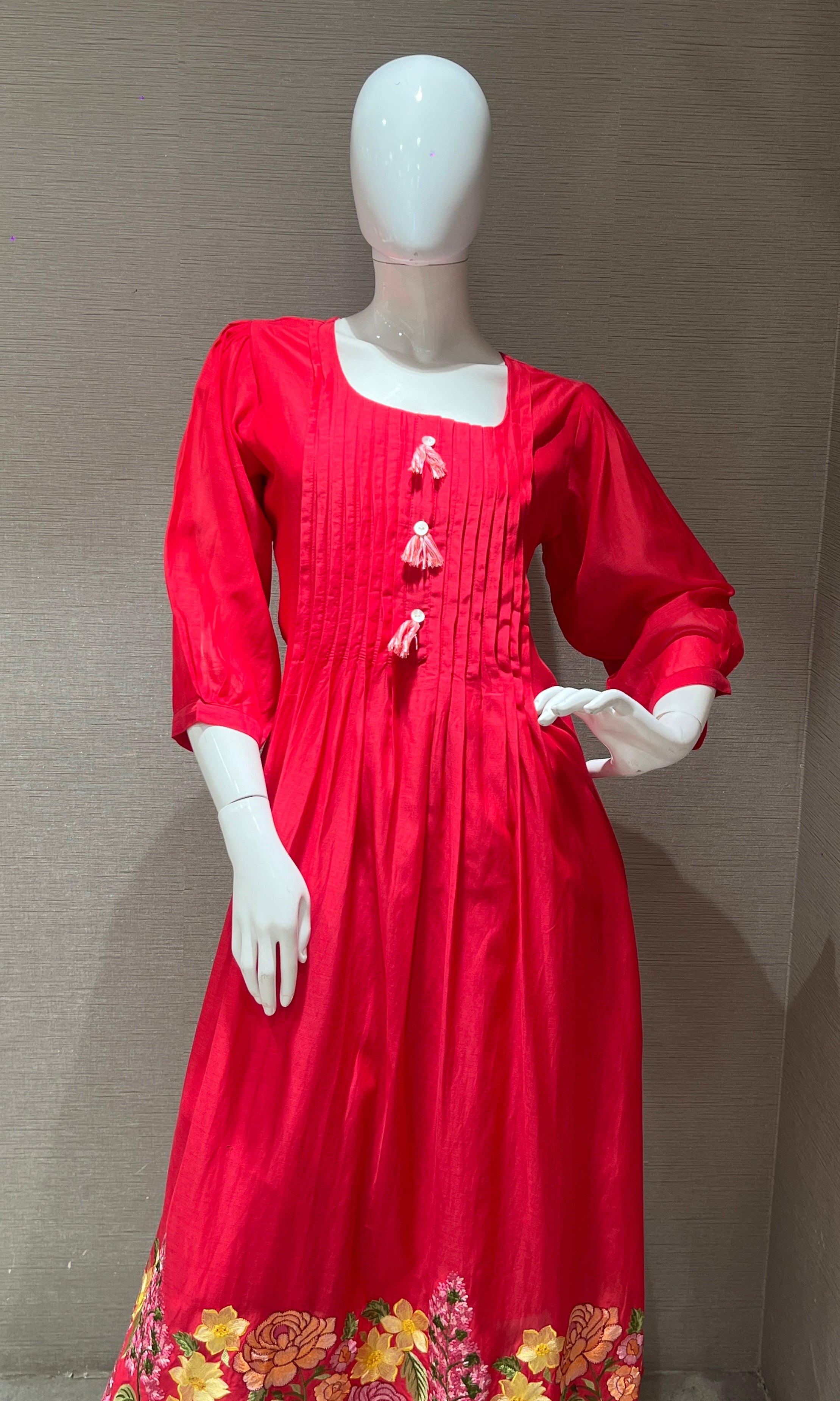 Rani pink mul chanderi kurta set