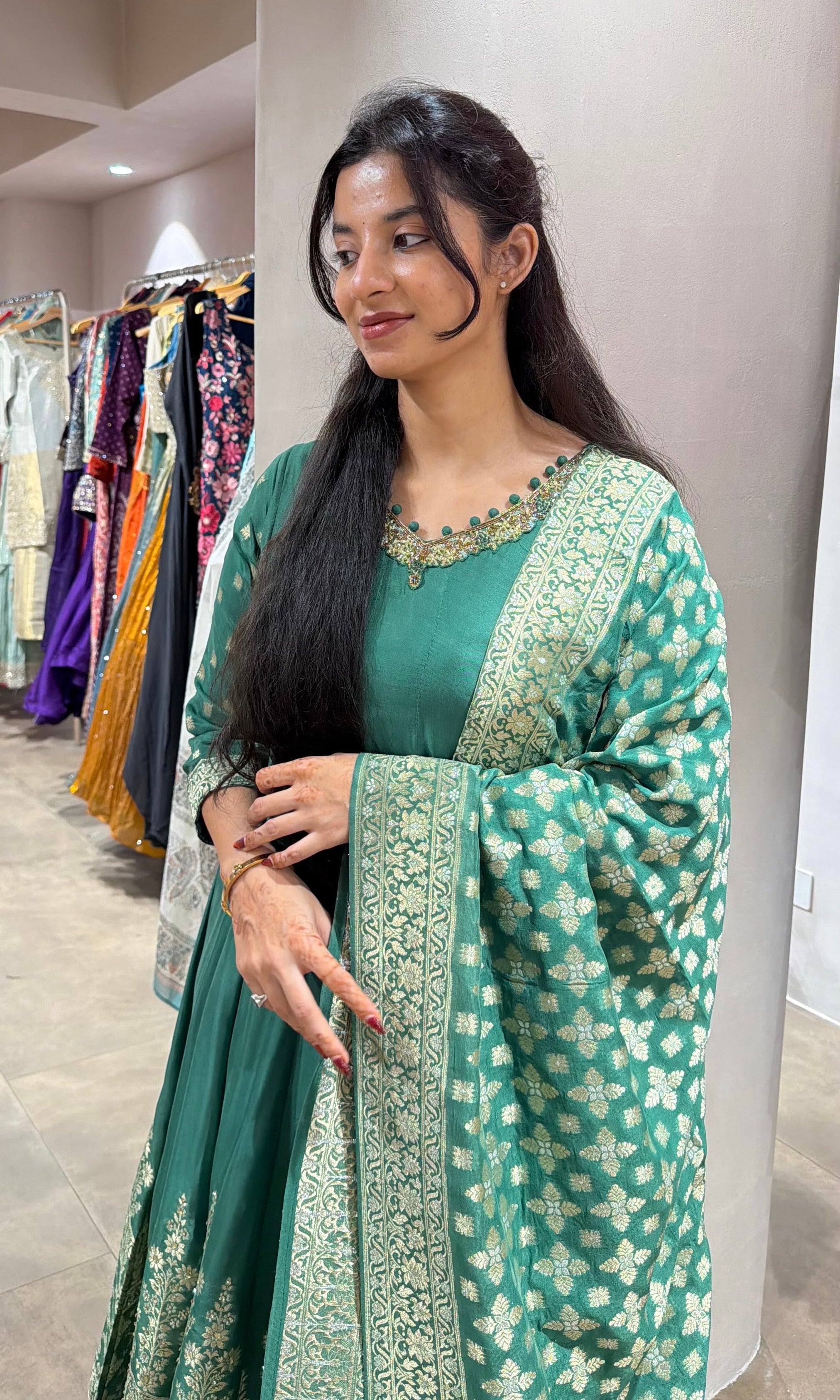 Green GOLDEN ETHNIC ANARKALI SET
