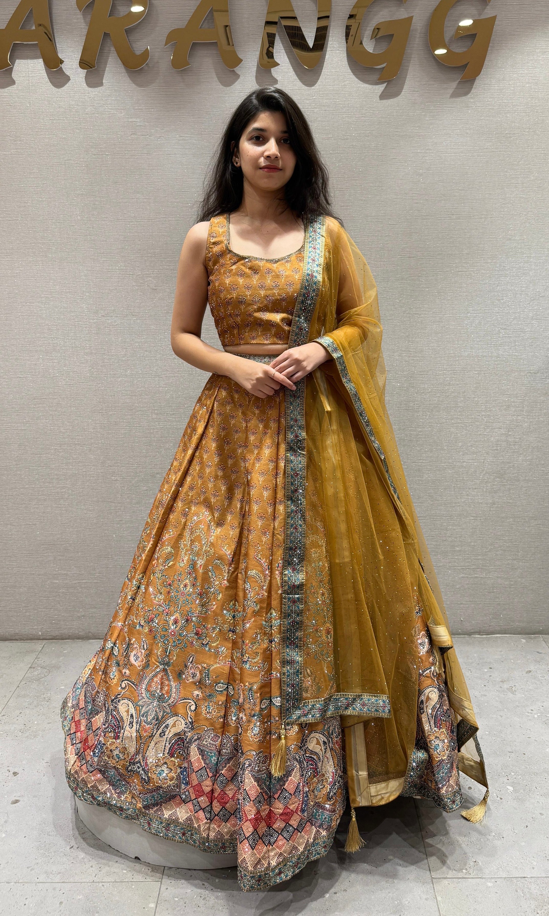 Marigold Brocade & Patchwork Lehenga