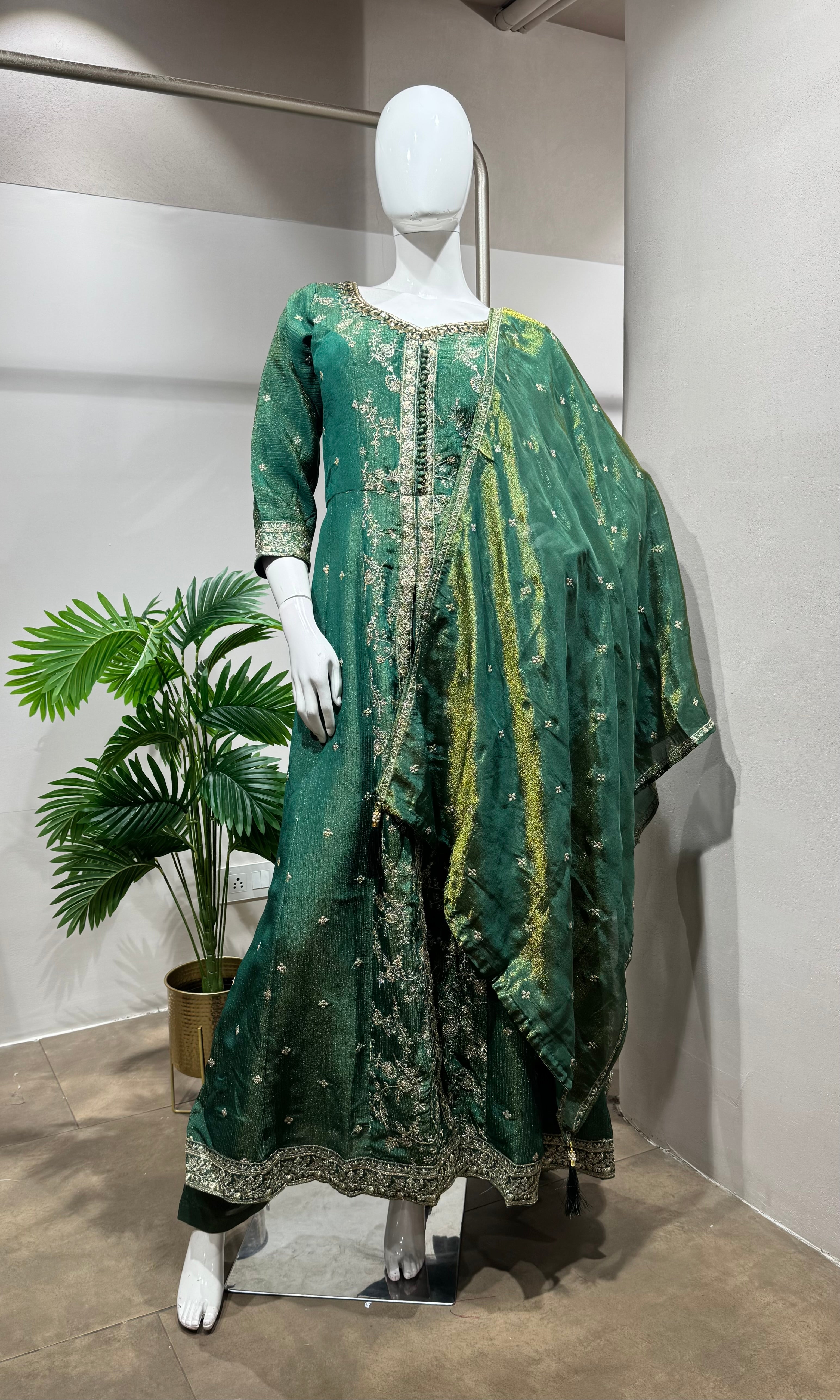 Green Embroidered Anarkali PALAZZO Set
