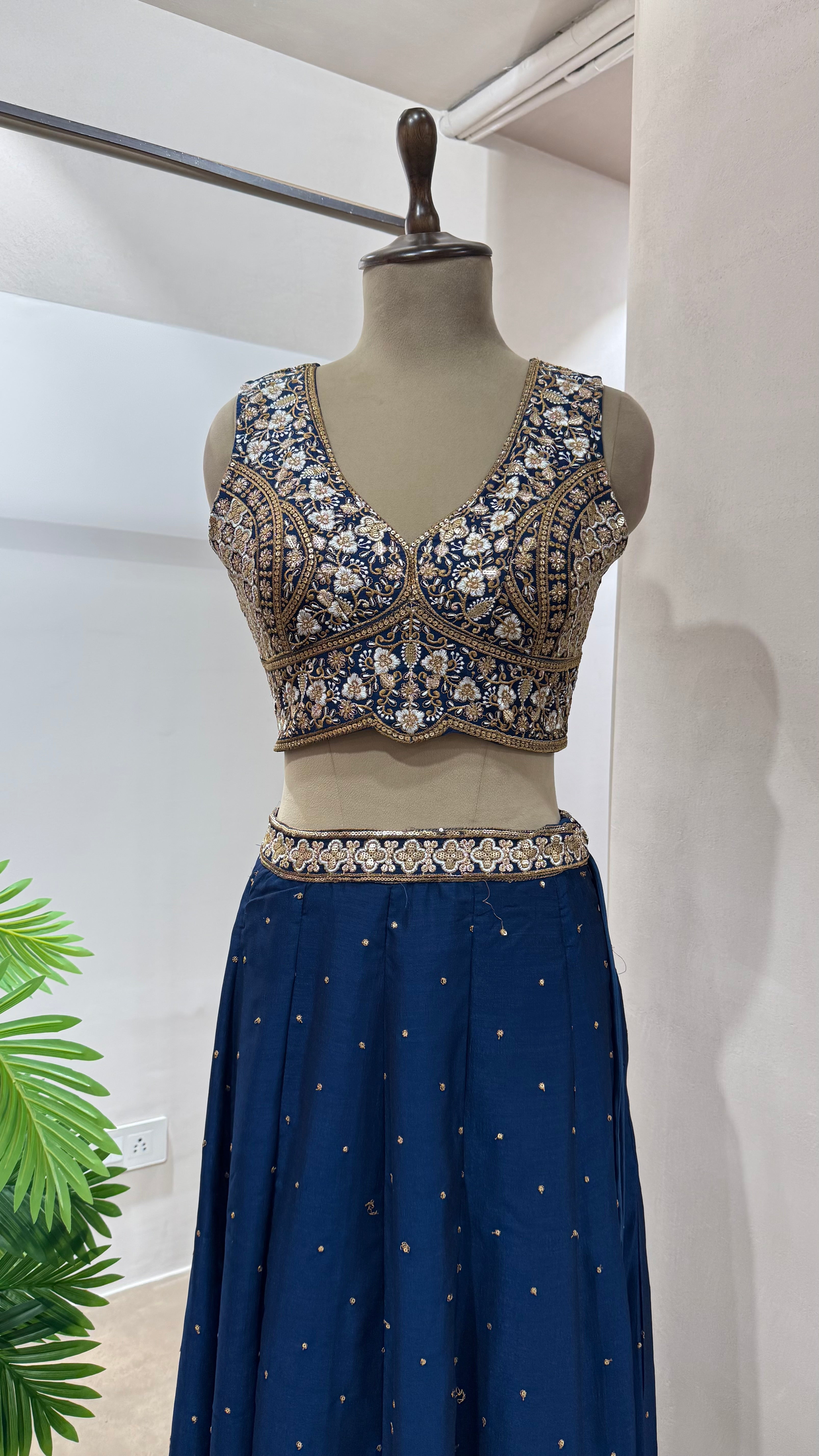 Navy blue GOLDEN EMBROIDERED LEHENGA