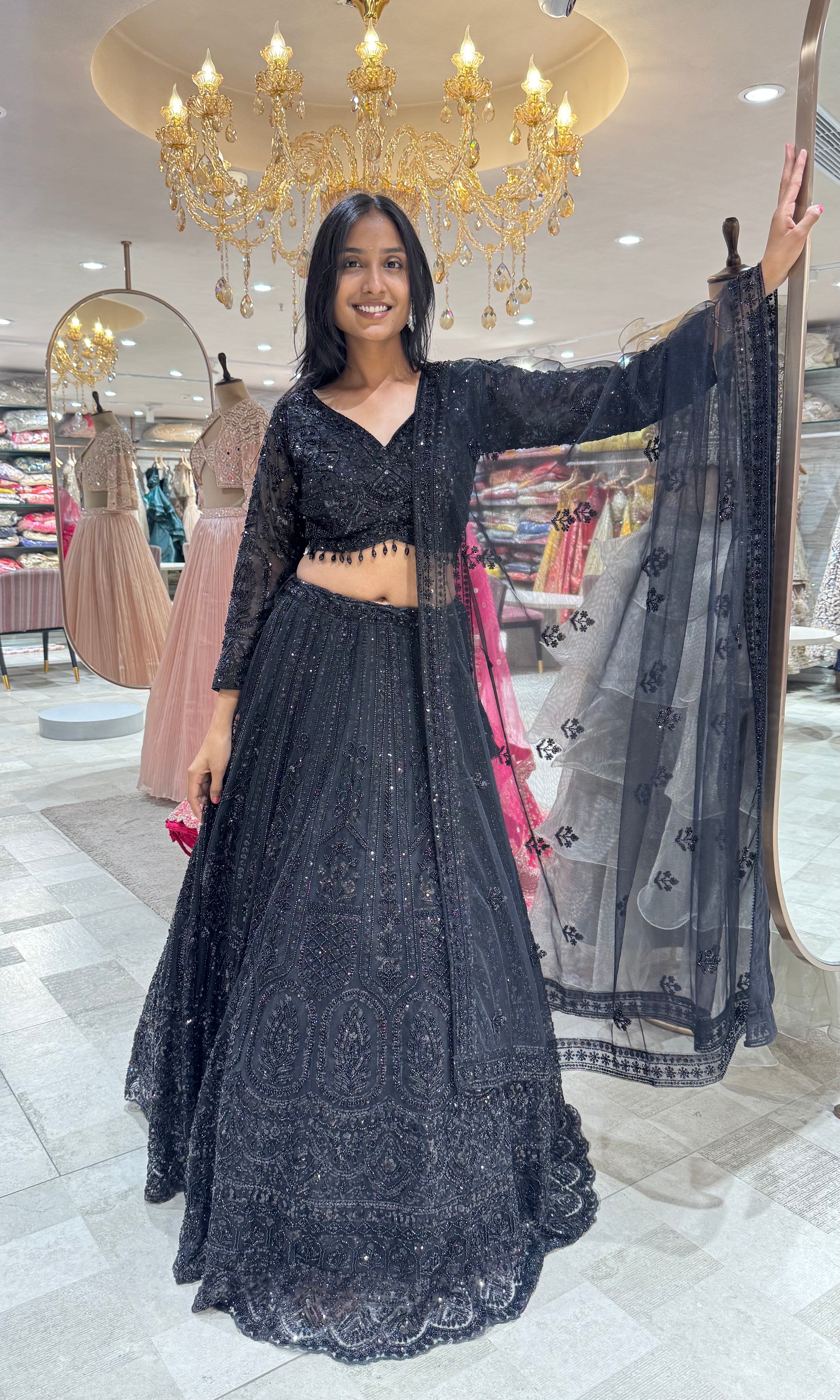 BLACK INTRICATE EMBROIDERED LEHENGA
